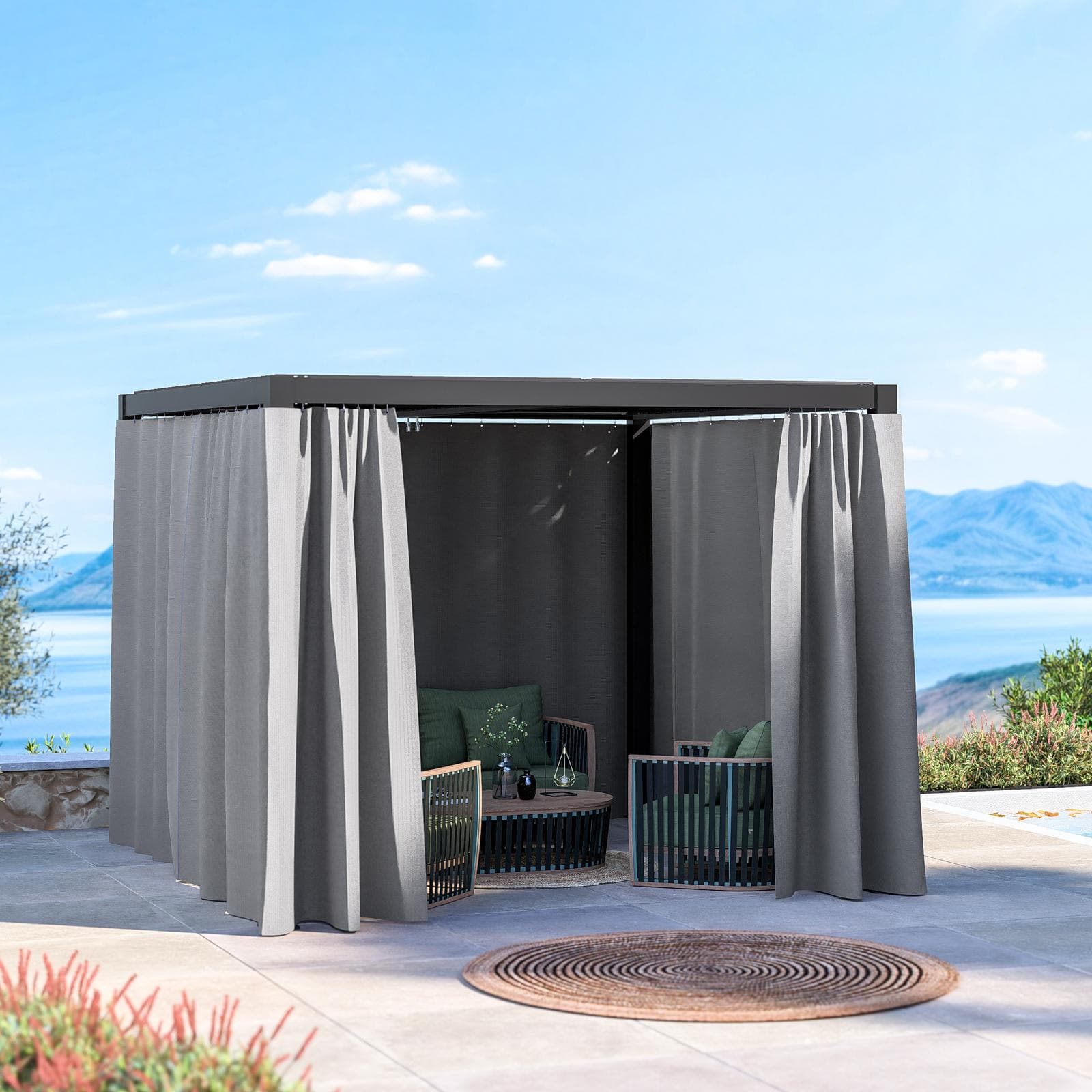 Set di 4 tende laterali per gazebo bioclimatico 3x3 m grigio