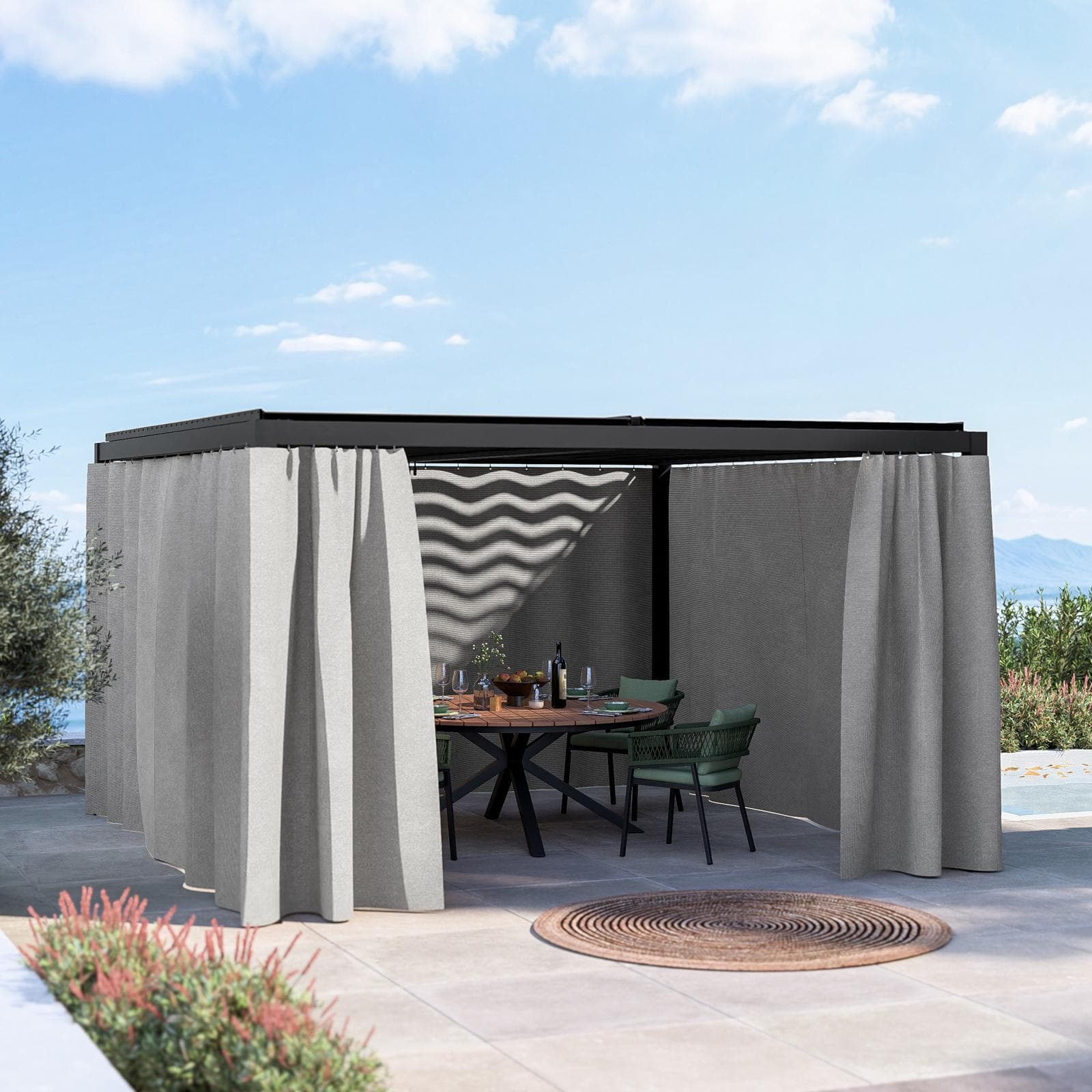 Set di 4 tende laterali per gazebo bioclimatico 4x4 m grigio
