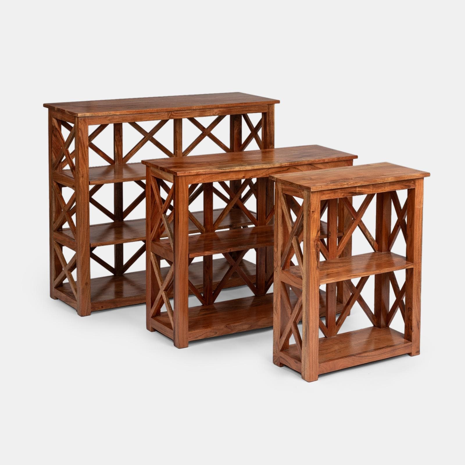 Set 3 librerie in legno di acacia con ripiani sollevabili - Freia Acacia