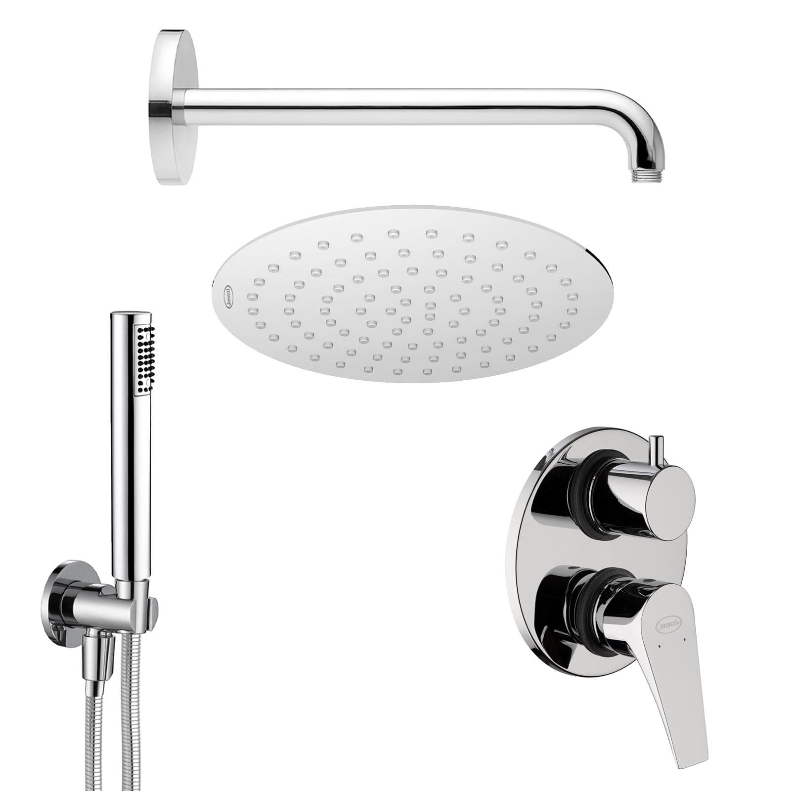 Set doccia con braccio soffione doccetta e miscelatore con deviatore cromo - Jacuzzi - Rubinetteria Eazy