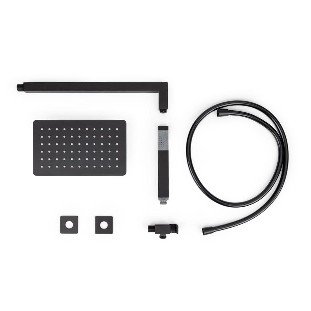 Set doccia con soffione 25x15 cm, braccio 40 cm e kit doccino nero opaco