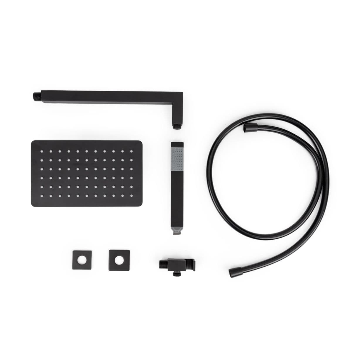 Set doccia con soffione 25x15 cm, braccio doccia 35 cm e kit doccino nero opaco