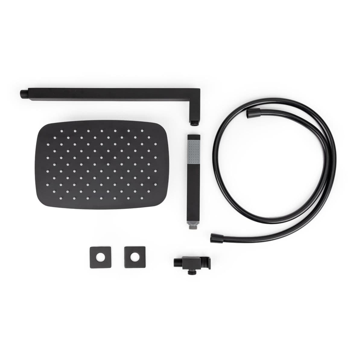 Set doccia con soffione 30x20 cm, braccio doccia 40 cm e kit doccino nero opaco