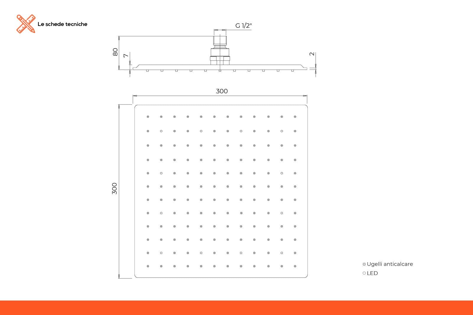 Set doccia con soffione 30x30 cm, braccio doccia 40 cm e kit doccino nero opaco