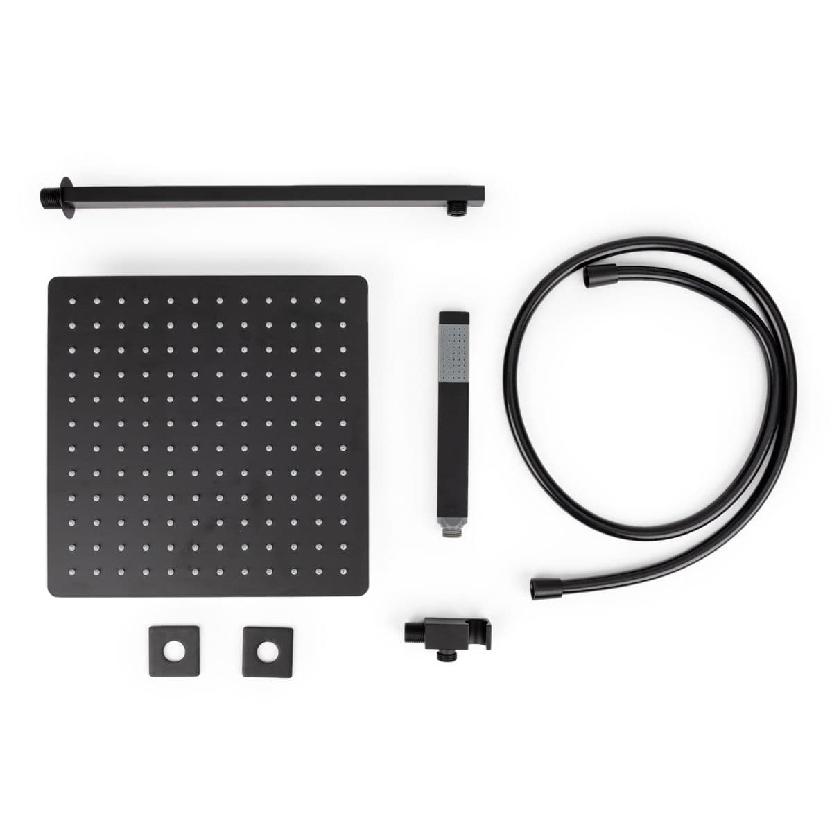 Set doccia con soffione 30x30 cm, braccio slim 40 cm e kit doccino nero opaco