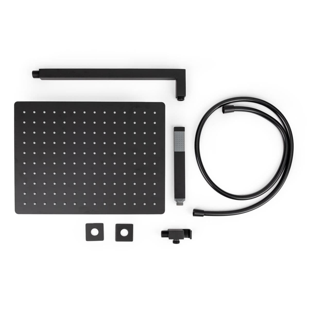 Set doccia con soffione 40x30 cm, braccio doccia 40 cm e kit doccino nero opaco