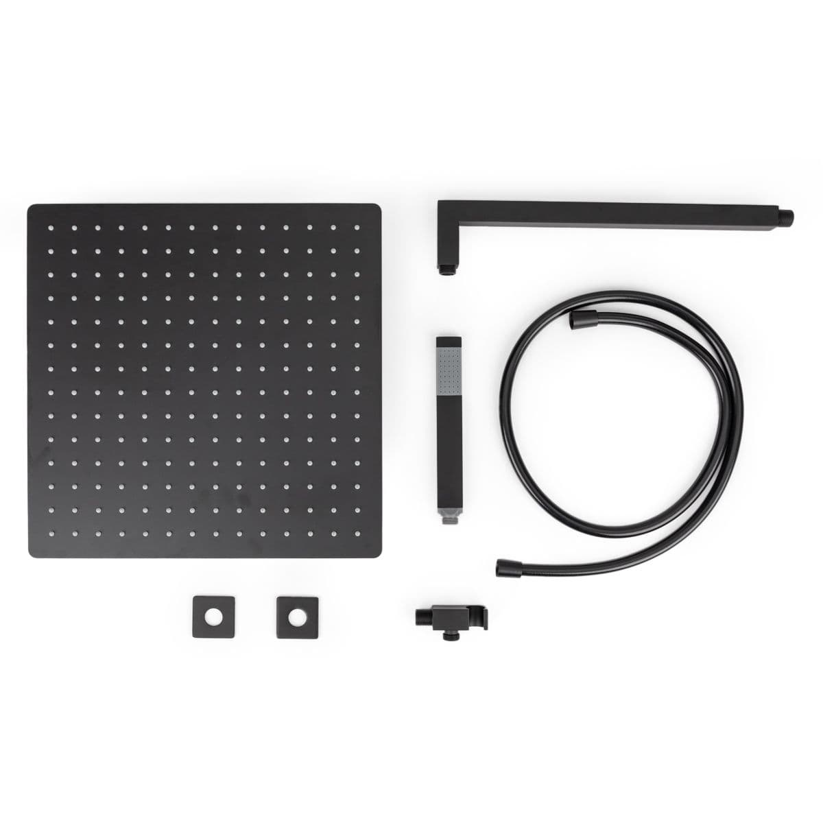 Set doccia con soffione 40x40 cm, braccio doccia 40 cm e kit doccino nero opaco