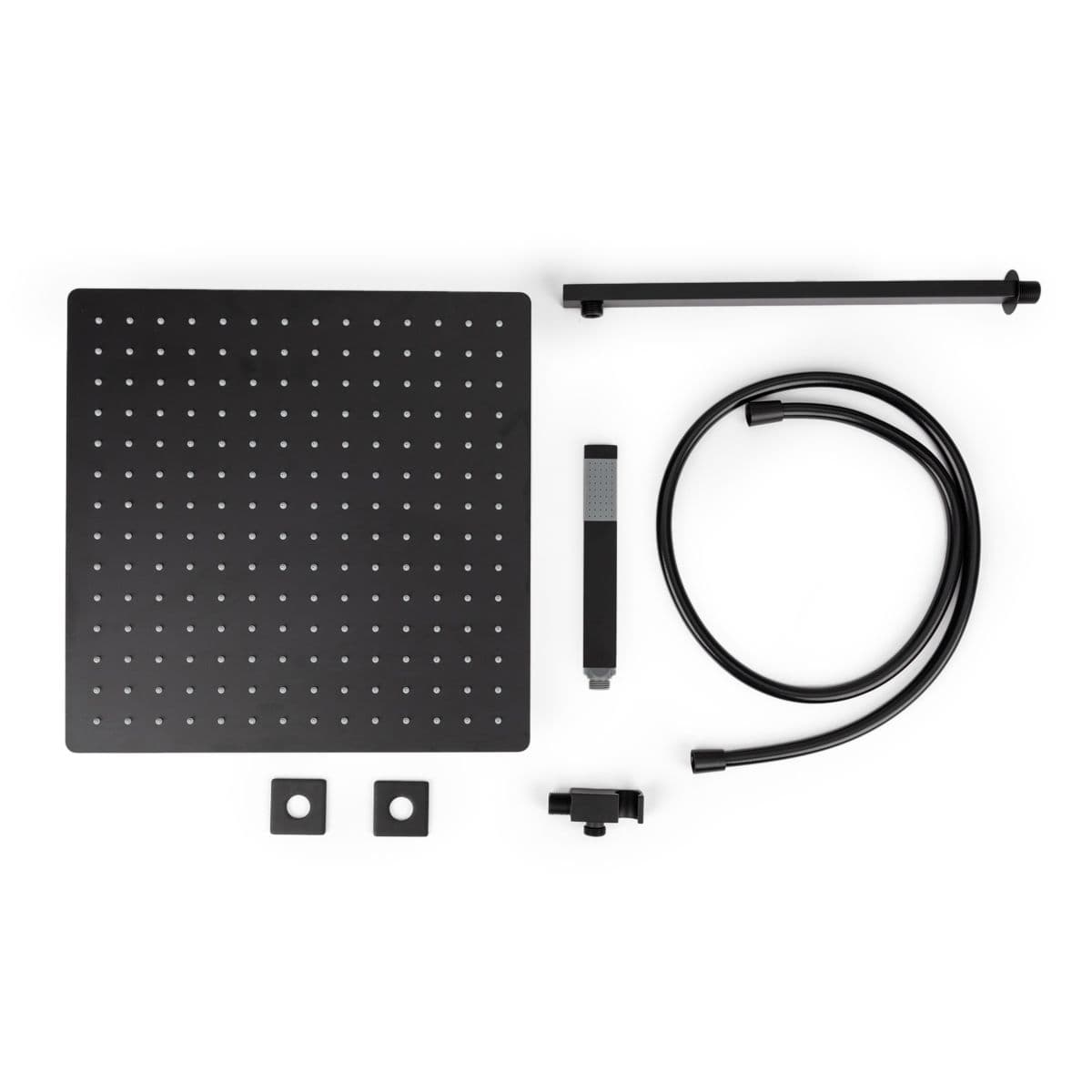 Set doccia con soffione 40x40 cm, braccio slim 40 cm e kit doccino nero opaco
