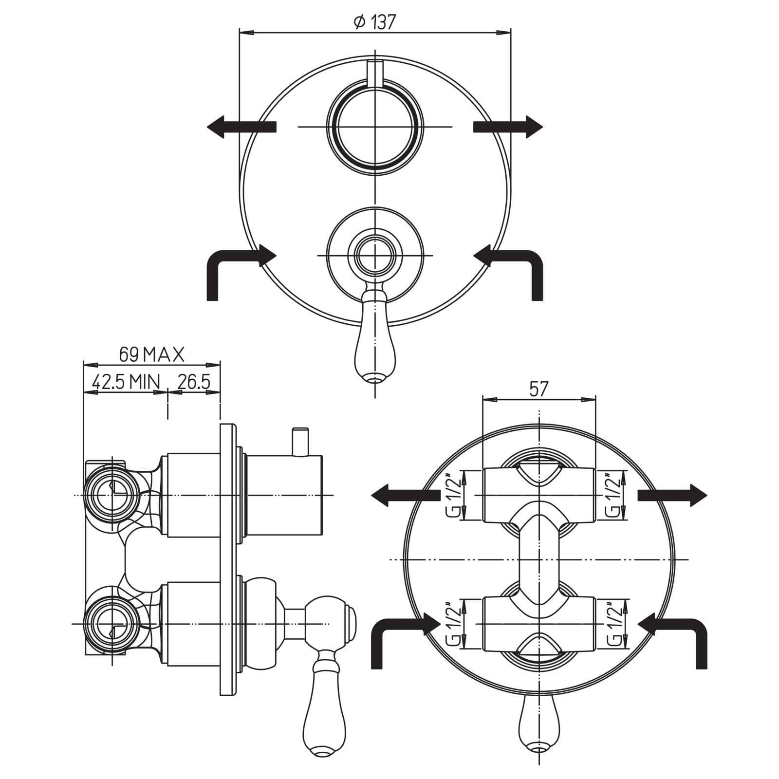 Set doccia incasso 2 vie con braccio 30 + soffione 20 + duplex nero opaco Brera di Jacuzzi - Rubinetteria