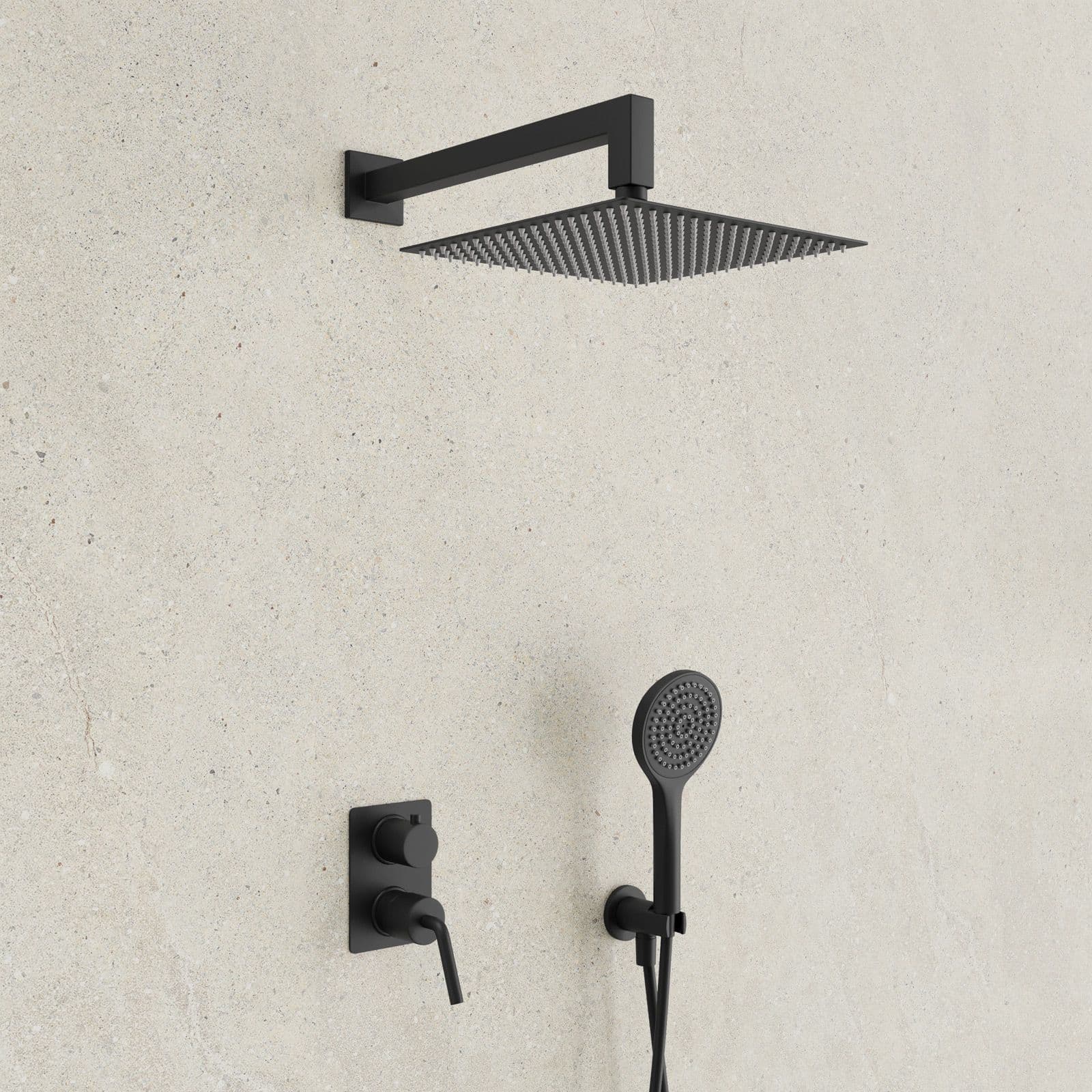 Set doccia incasso 2 vie con braccio 30 + soffione 20 + duplex nero opaco Lumos di Jacuzzi - Rubinetteria