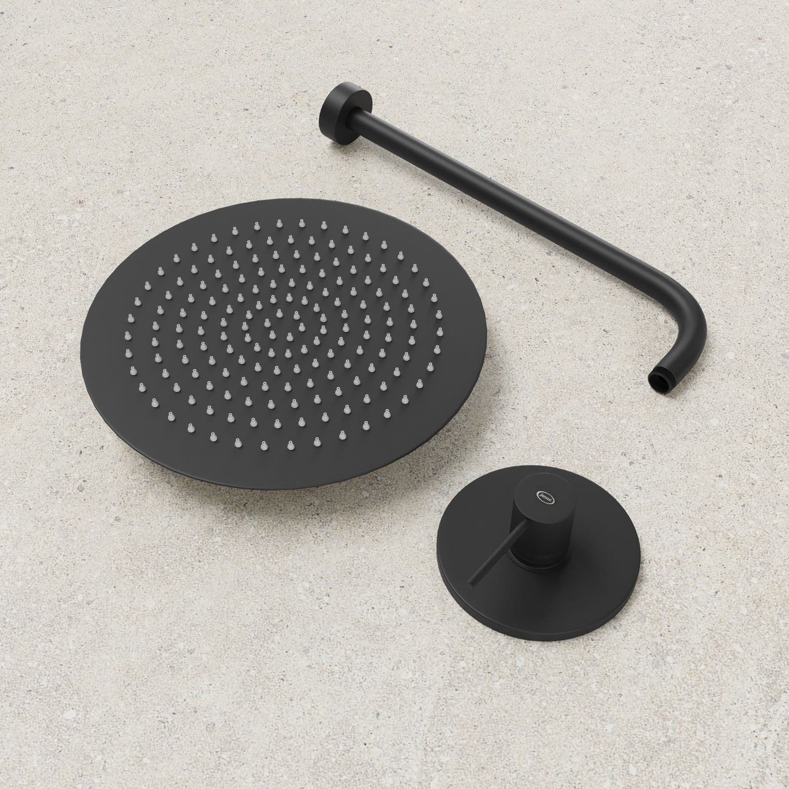 Set doccia incasso con braccio 40 cm e soffione 30 cm nero opaco Gun di Jacuzzi - Rubinetteria