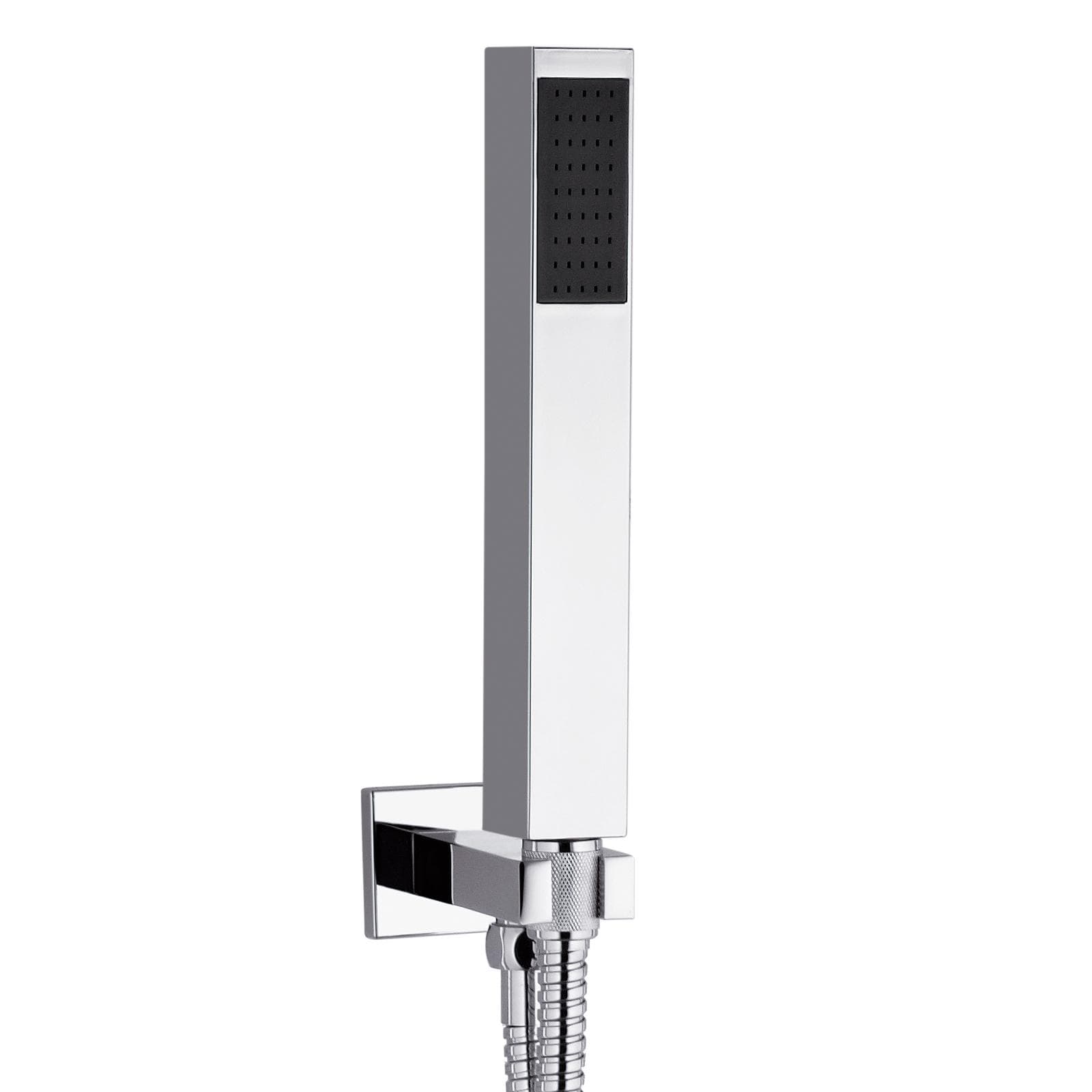 Set doccia squadrato con soffione 30x30 cm con braccio e doccino con presa acqua a muro