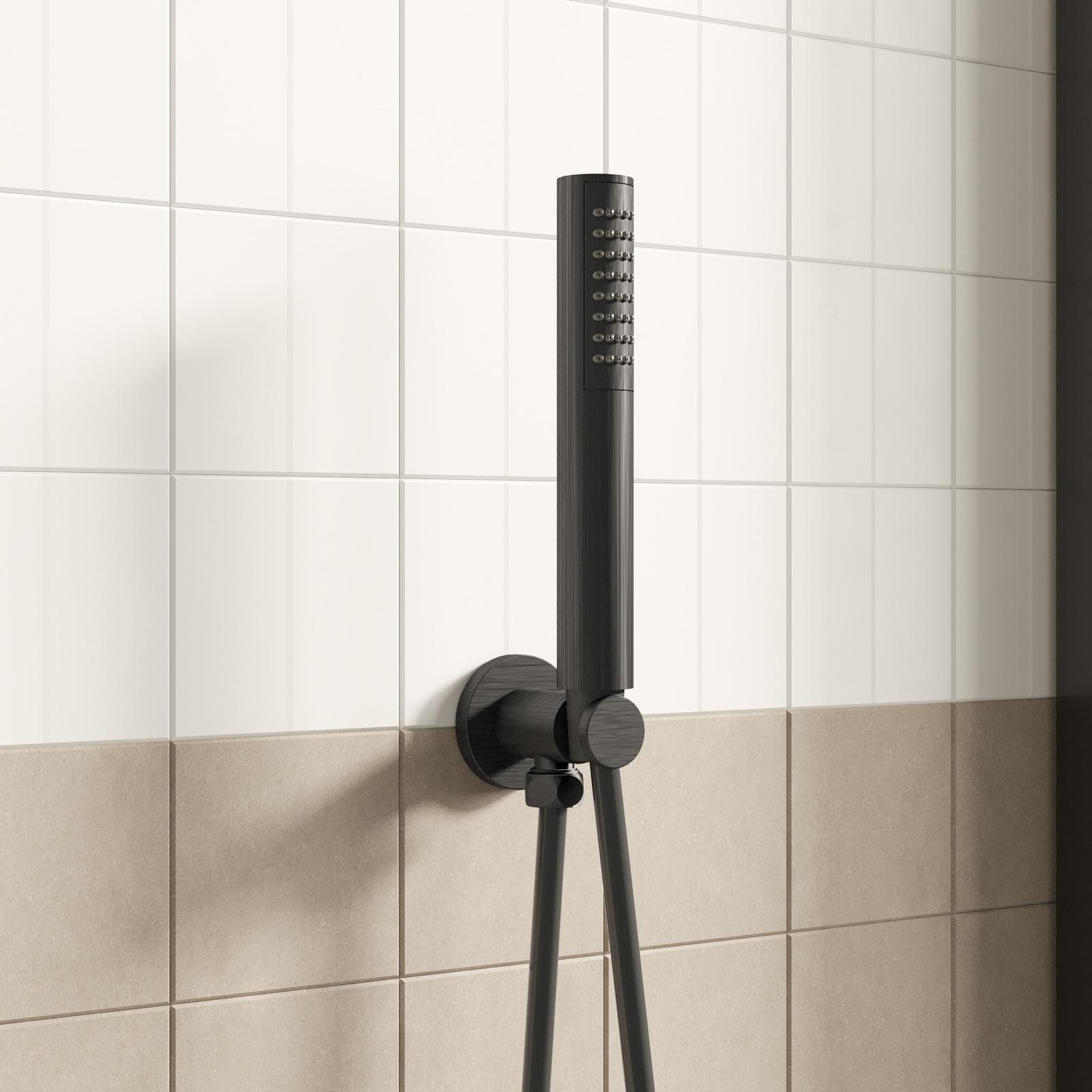 Set doccino con flessibile e presa d' acqua con supporto nero spazzolato