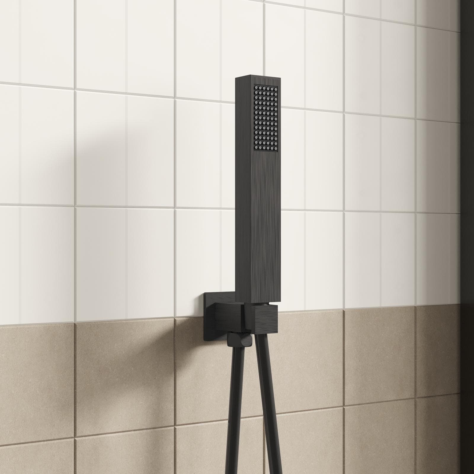 Set doccino con supporto incasso squadrato e presa acqua nero spazzolato