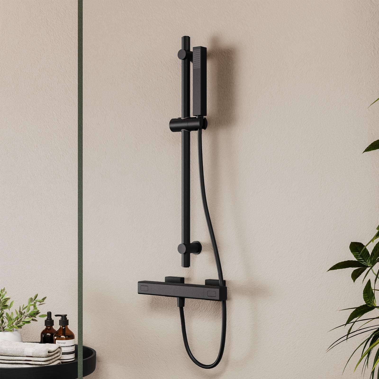 Set esterno doccia termostatico e saliscendi con doccino nero – Wing