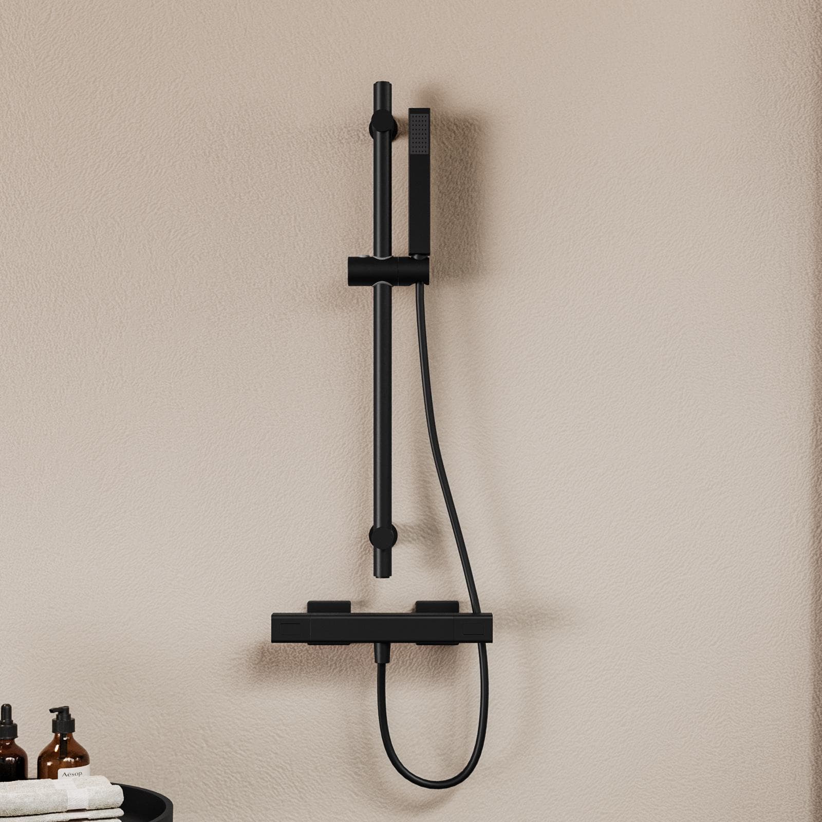 Set esterno doccia termostatico e saliscendi con doccino nero – Wing