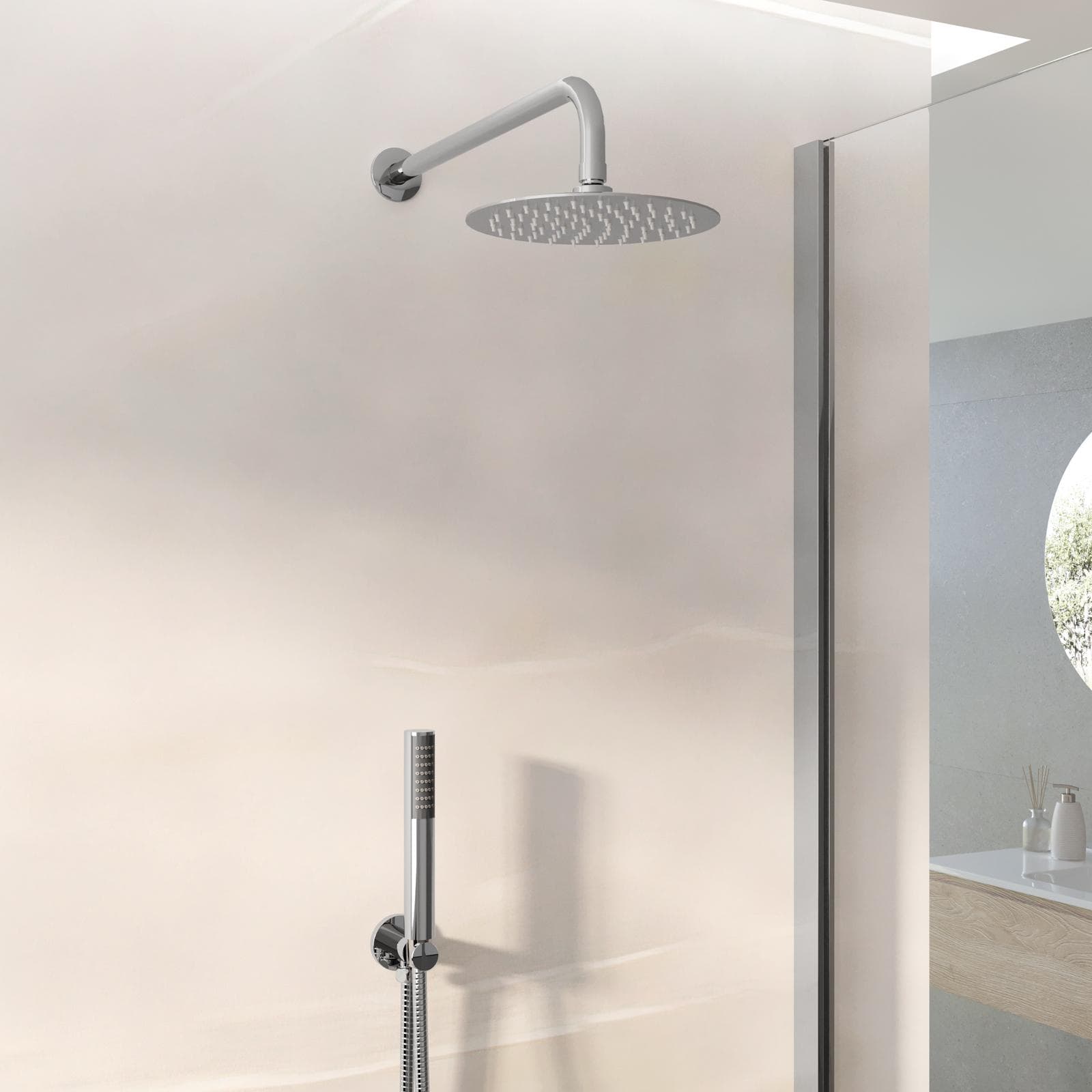 Set incasso doccia braccio 30 cm soffione e doccino con flessibile e presa acqua - Flow