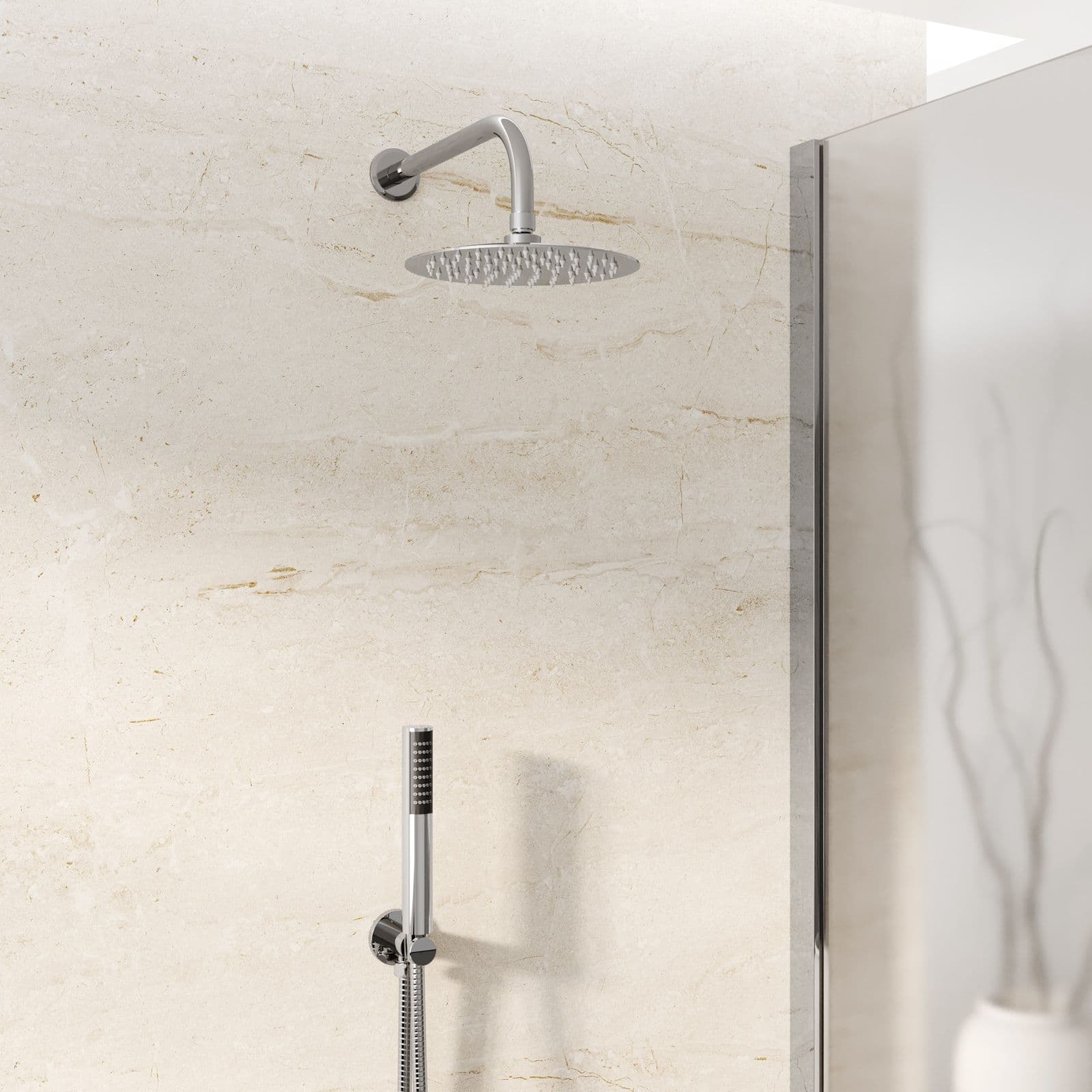 Set incasso doccia completo a muro soffione + braccio + doccino e tubo flessibile