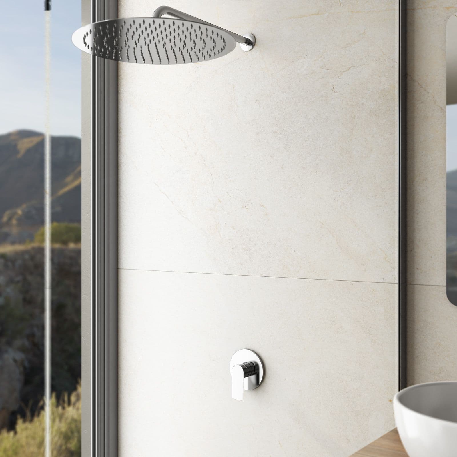 Set incasso doccia con braccio 40 cm e soffione 40 cm cromo – Fluid