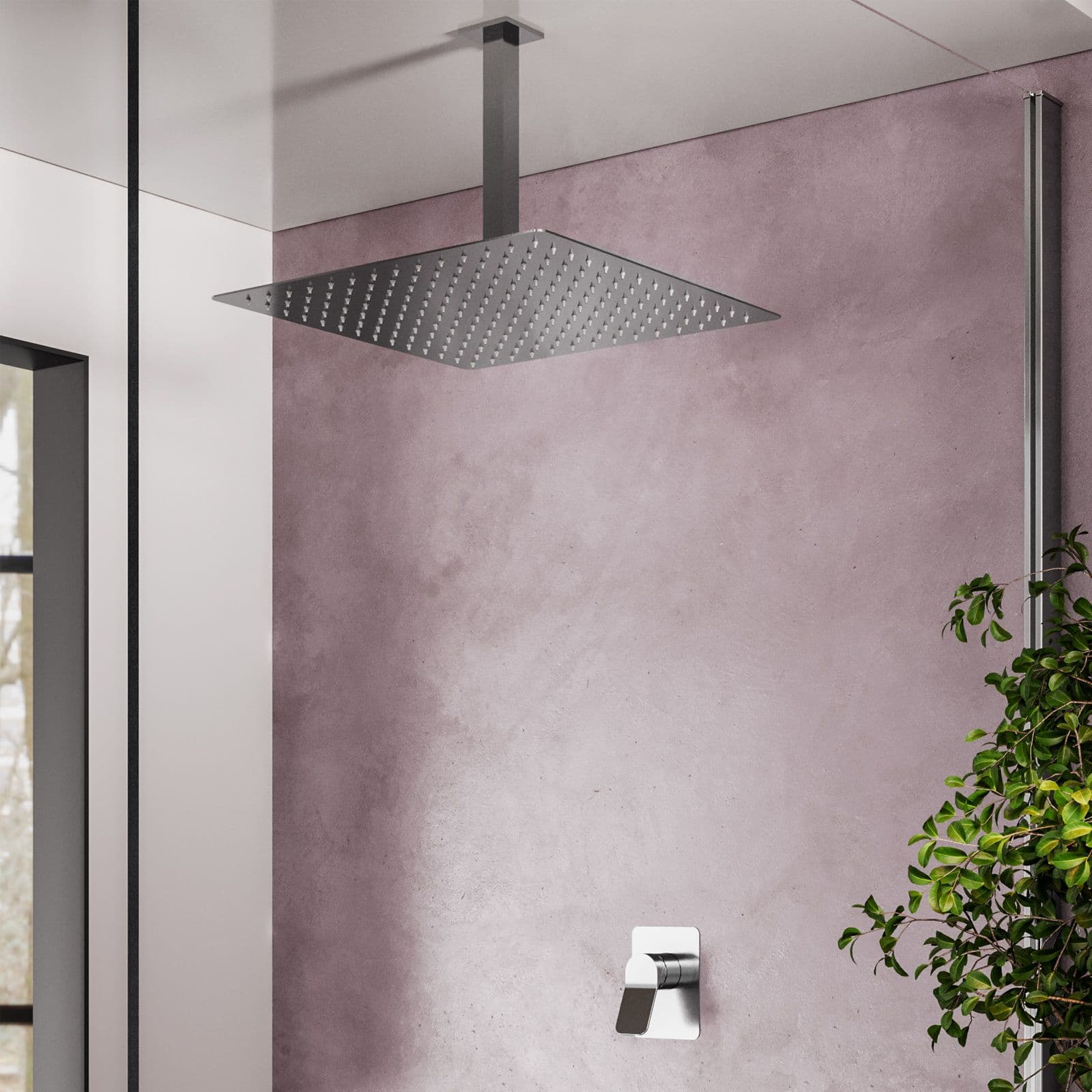 Set incasso doccia con braccio a soffitto 20 cm e soffione 40x40 cm cromo – Wing