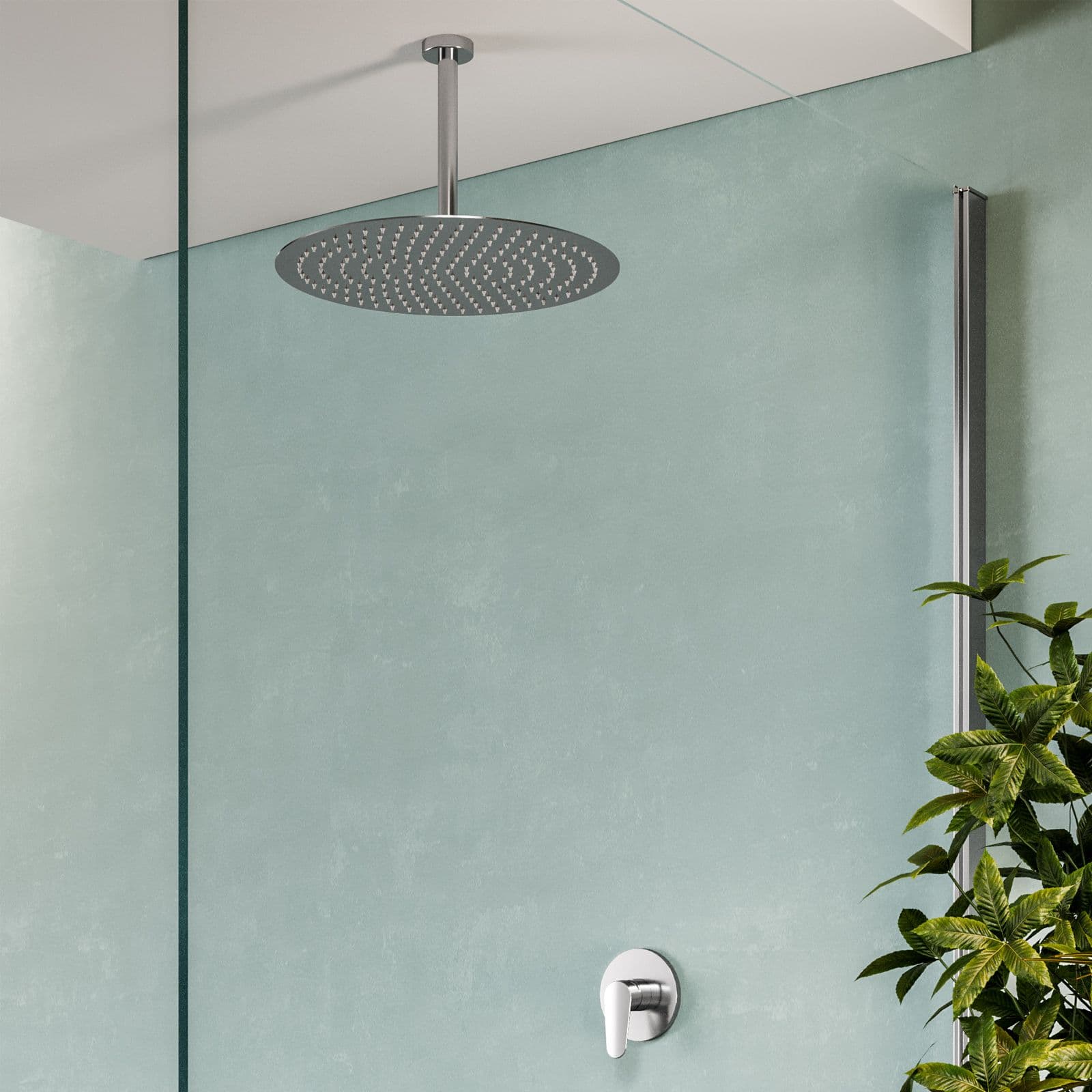 Set incasso doccia con braccio a soffitto 22 cm e soffione 40 cm cromo – Lir