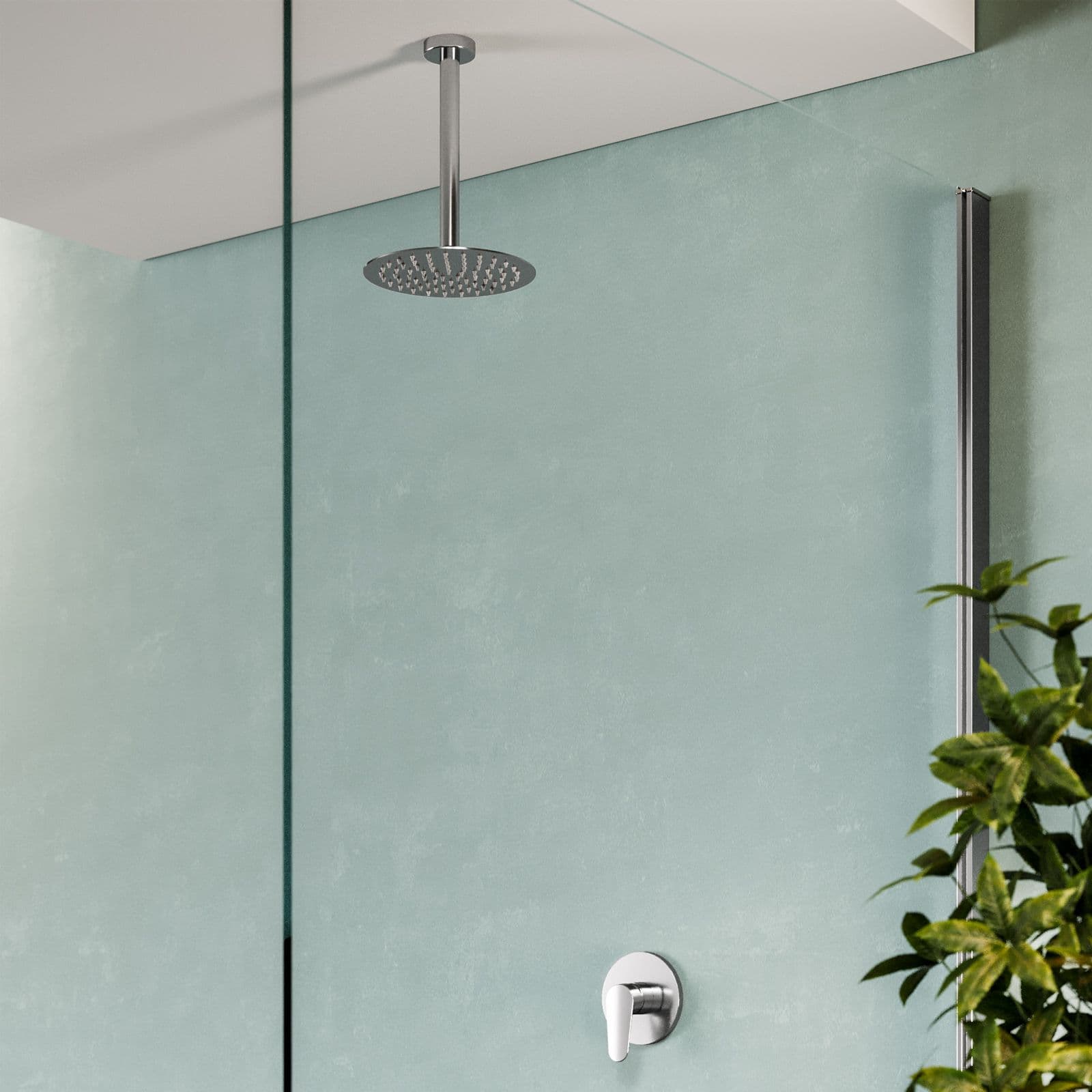 Set incasso doccia con braccio a soffitto 22 cm e soffione 20 cm cromo – Lir
