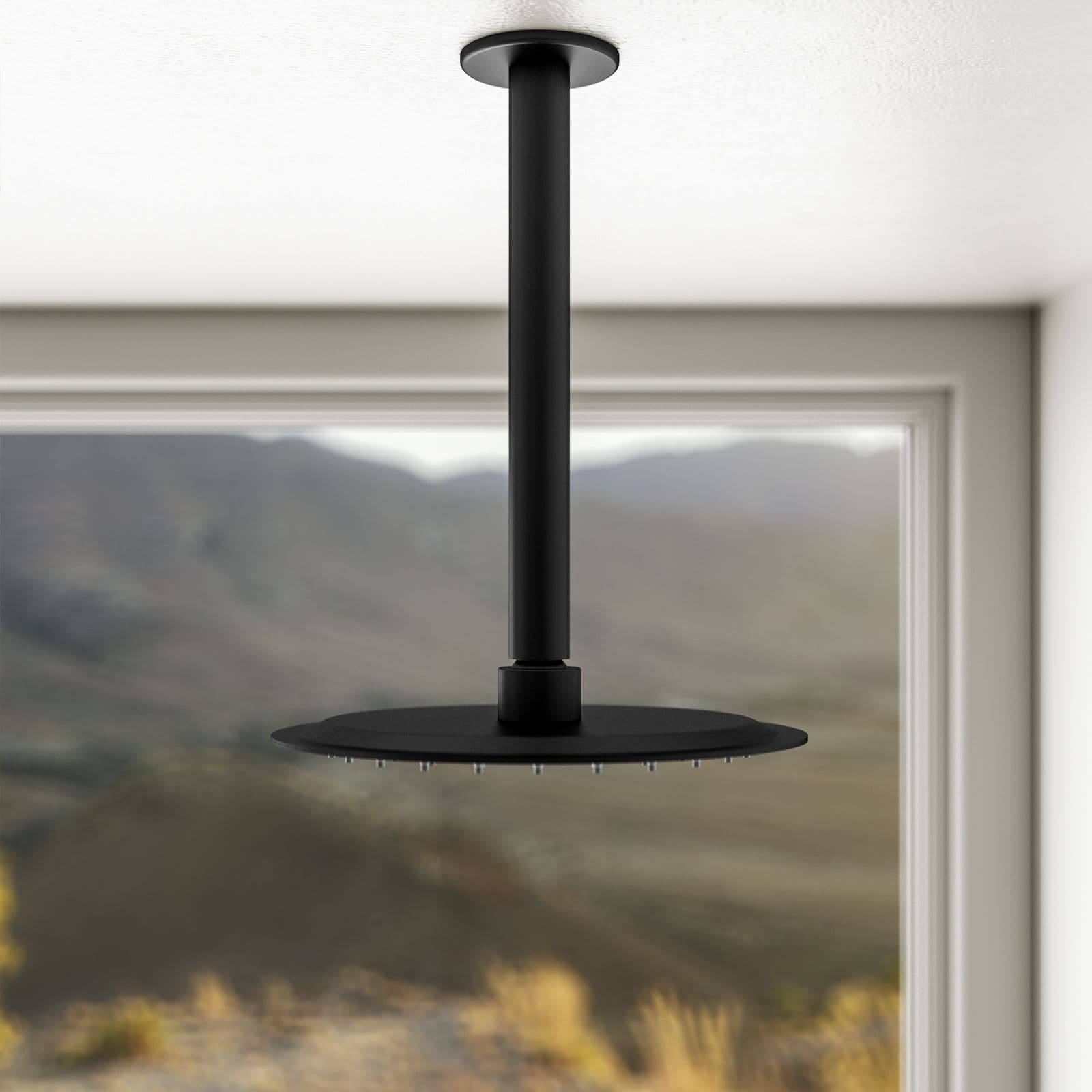 Set incasso doccia con braccio a soffitto 22 cm e soffione 20 cm nero – Tila