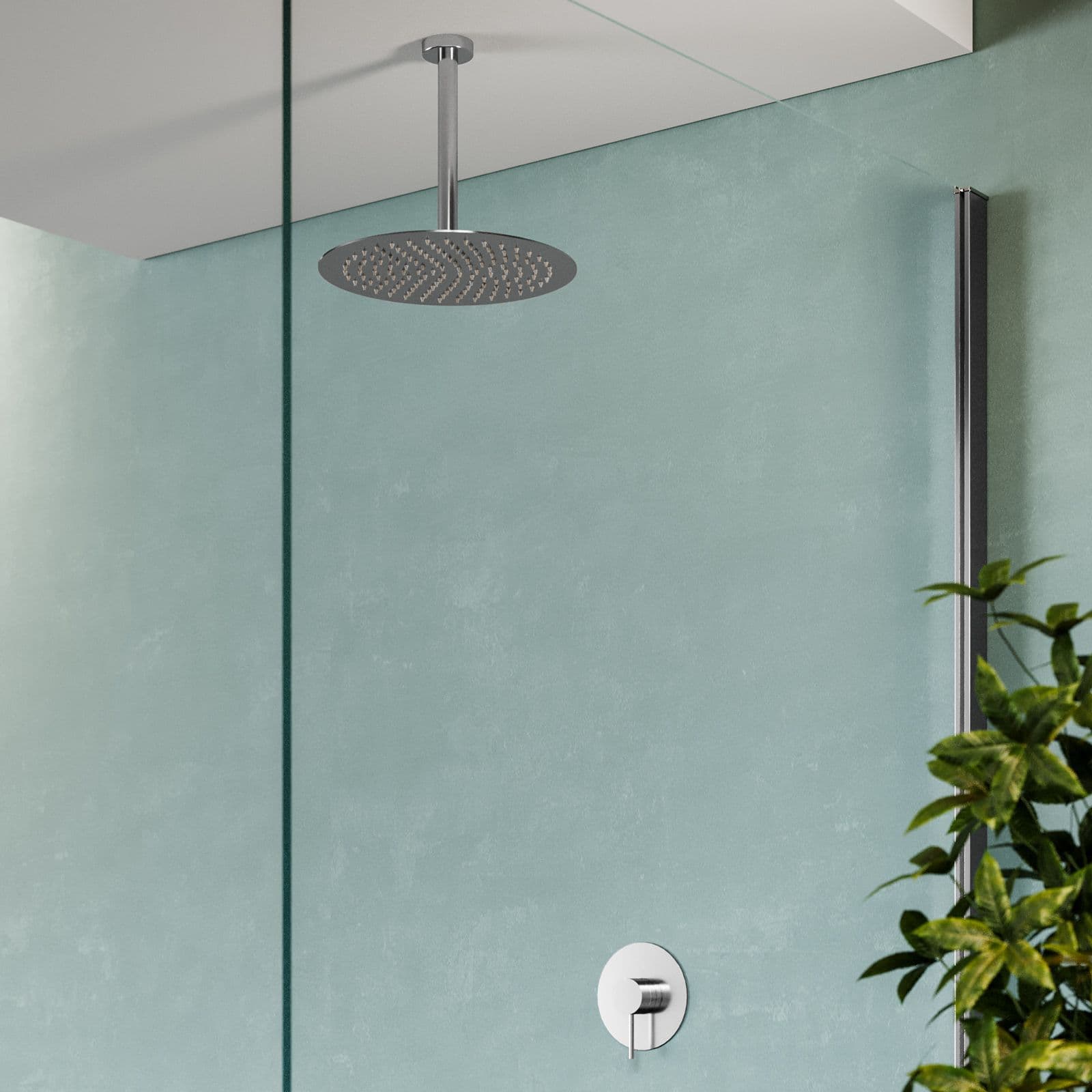 Set incasso doccia con braccio a soffitto 22 cm e soffione 30 cm cromo – Ran