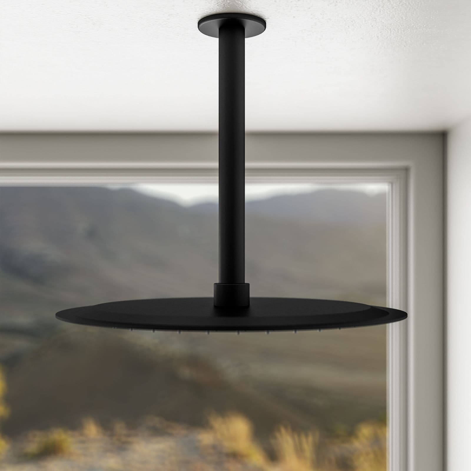 Set incasso doccia con braccio a soffitto 22 cm e soffione 30 cm nero – Tila