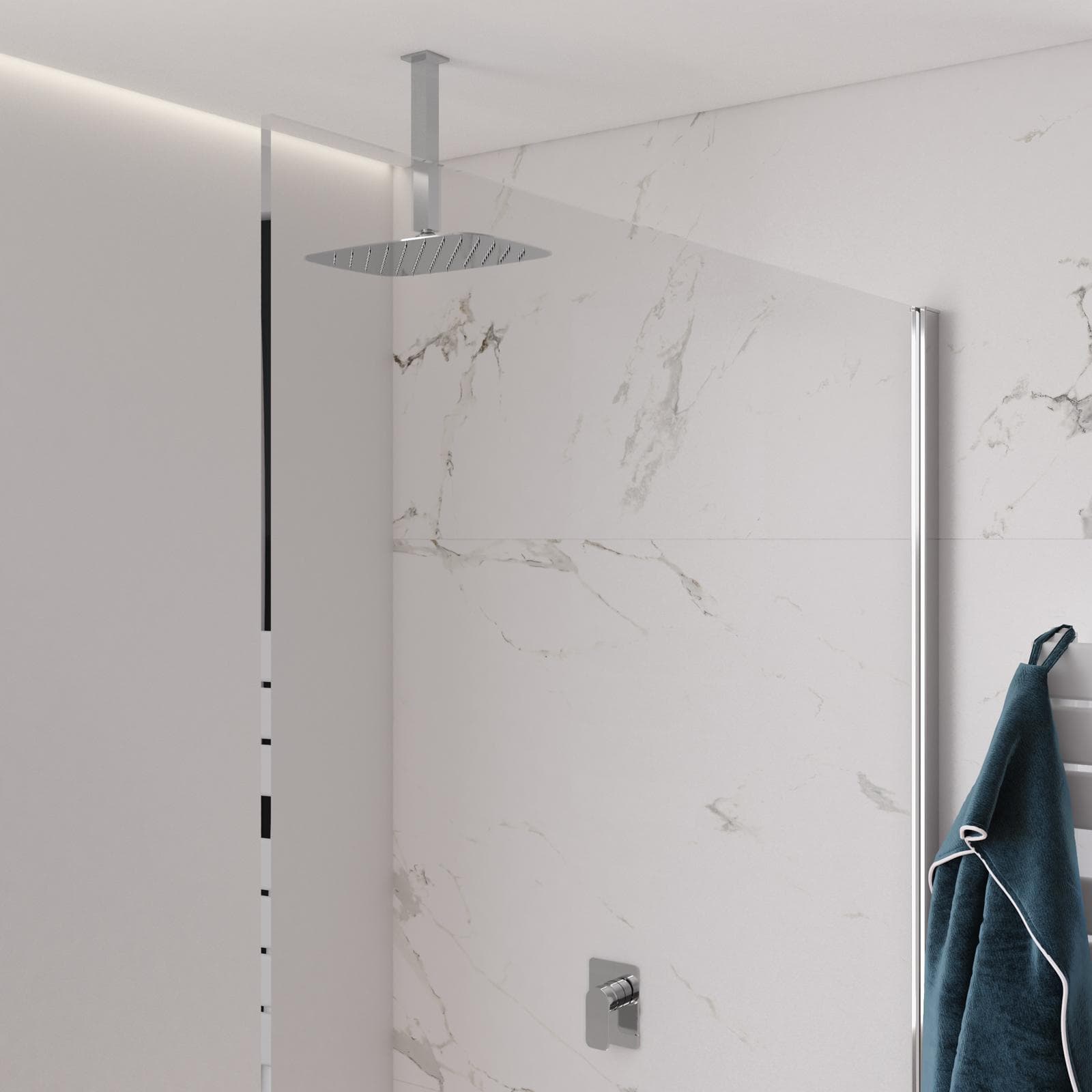 Set incasso doccia con braccio a soffitto 32 cm e soffione 30x20 cm cromo – Fusion