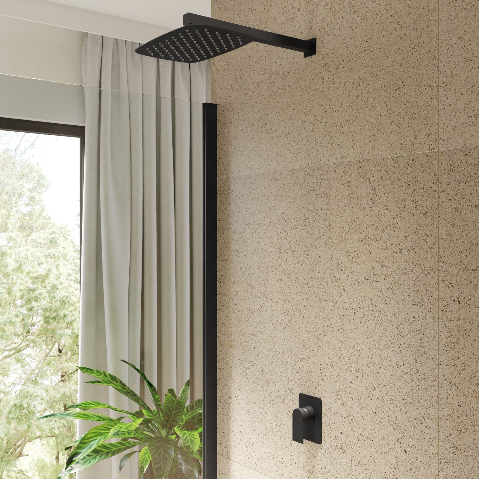 Set incasso doccia con braccio doccia 40 cm e soffione 30x20 cm nero – Iota