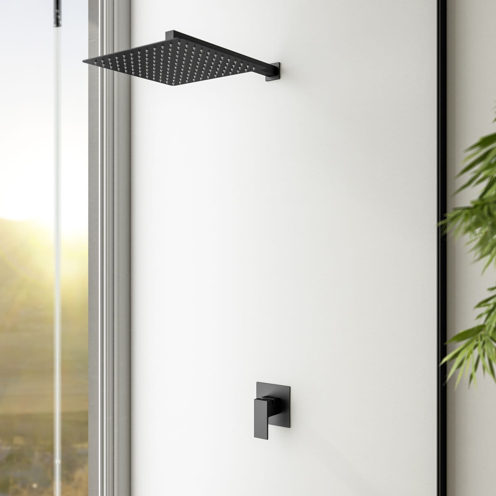 Set incasso doccia con braccio doccia 40 cm e soffione 40x40 cm nero – Tiamat