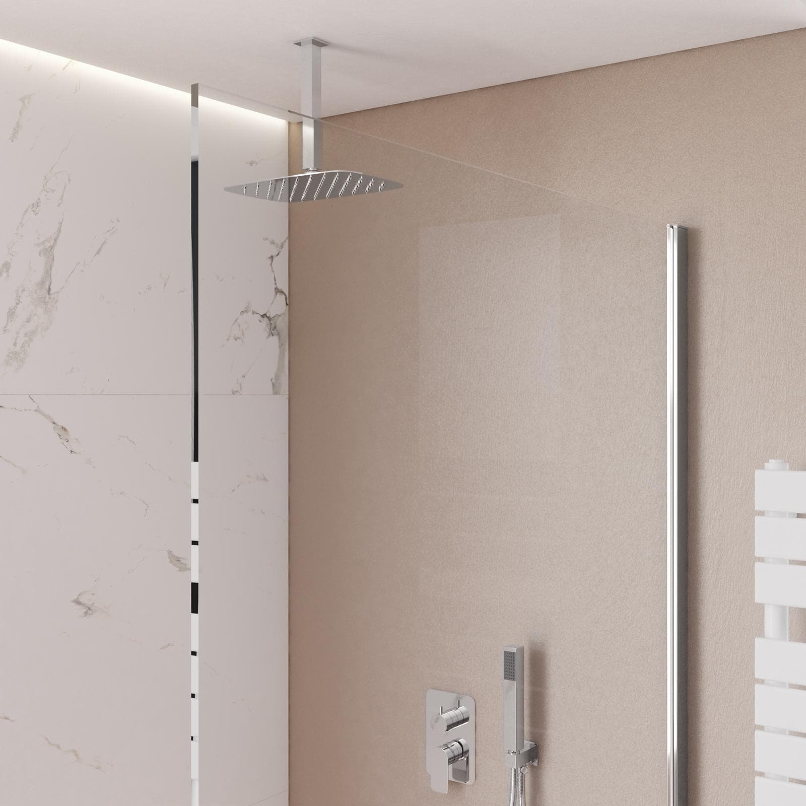 Set incasso doccia con deviatore con braccio a soffitto 32 cm e soffione 30x20 cm cromo – Fusion