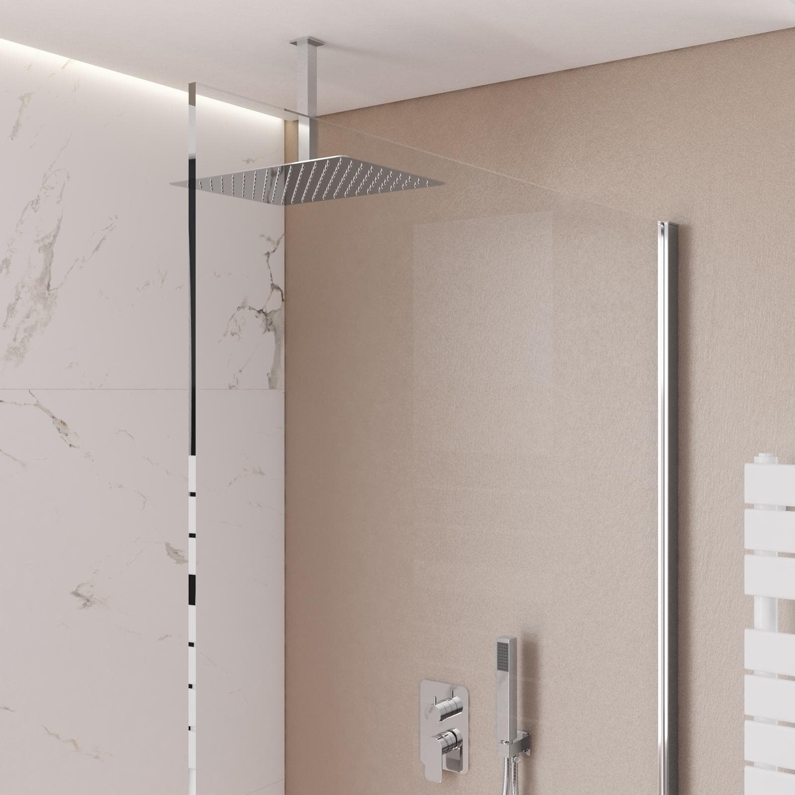Set incasso doccia con deviatore con braccio a soffitto 32 cm e soffione 40x30 cm cromo – Fusion