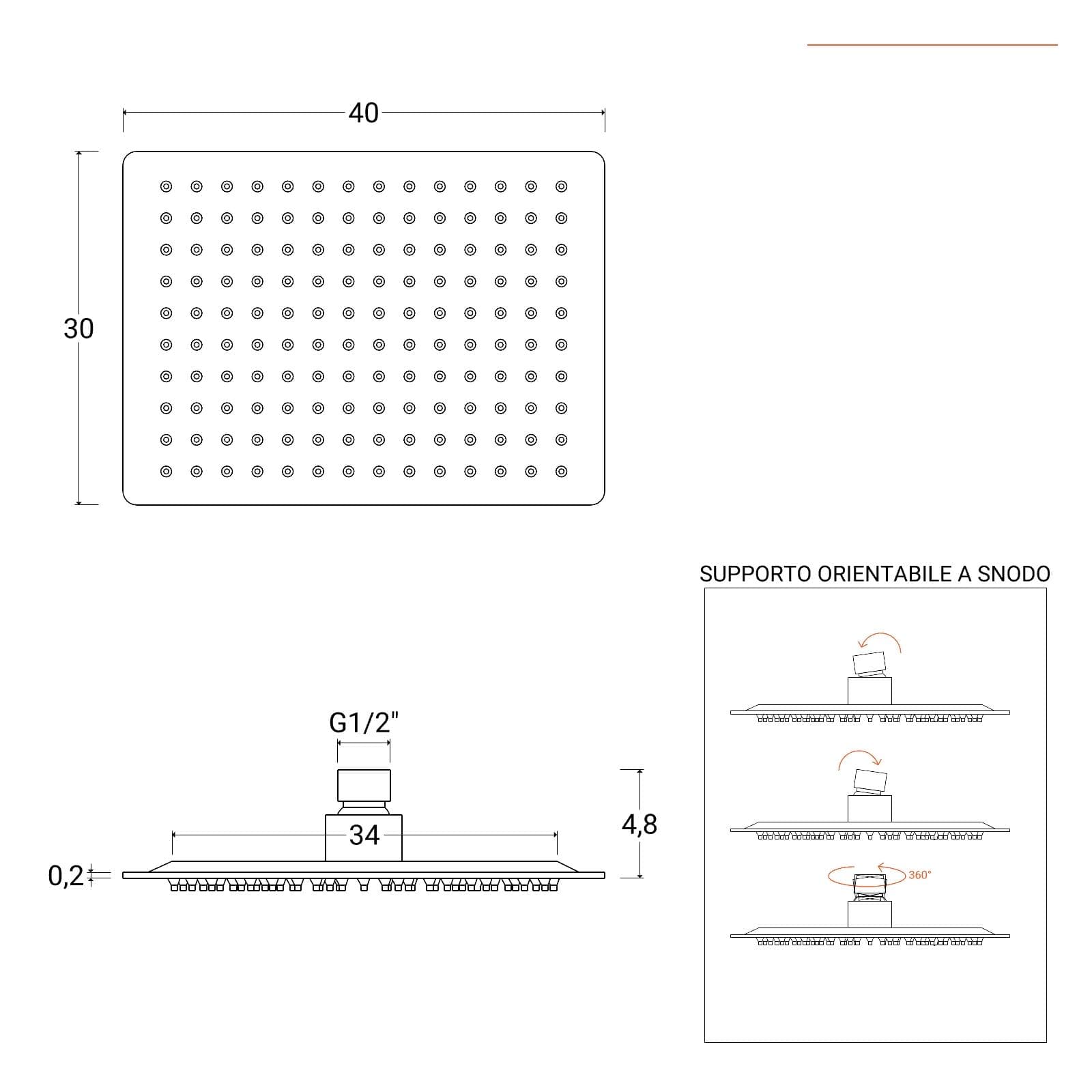 Set incasso doccia con deviatore con braccio a soffitto 32 cm e soffione 40x30 cm cromo – Kyria