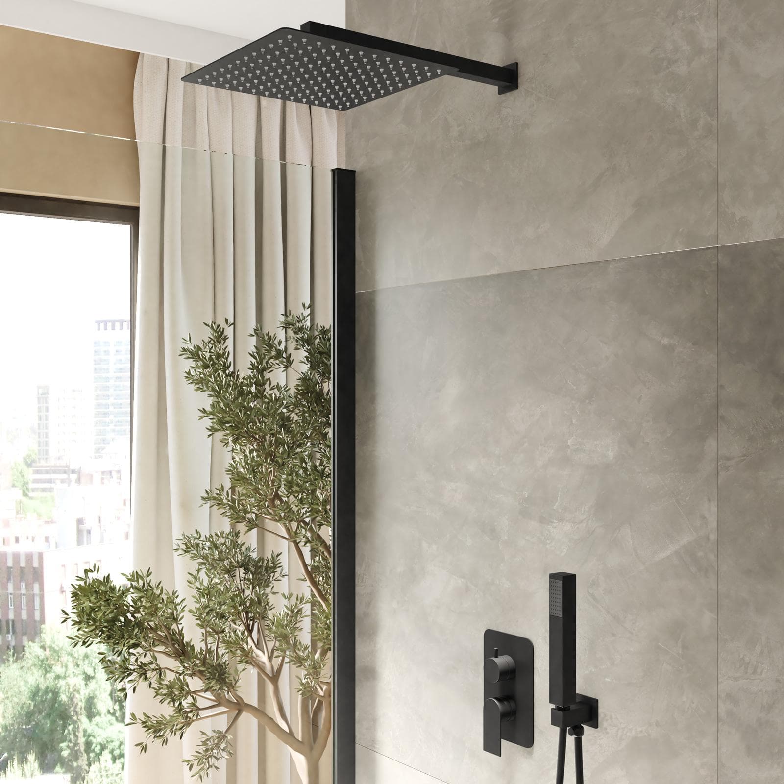 Set incasso doccia con deviatore con braccio doccia 40 cm e soffione 40x40 cm nero – Iota