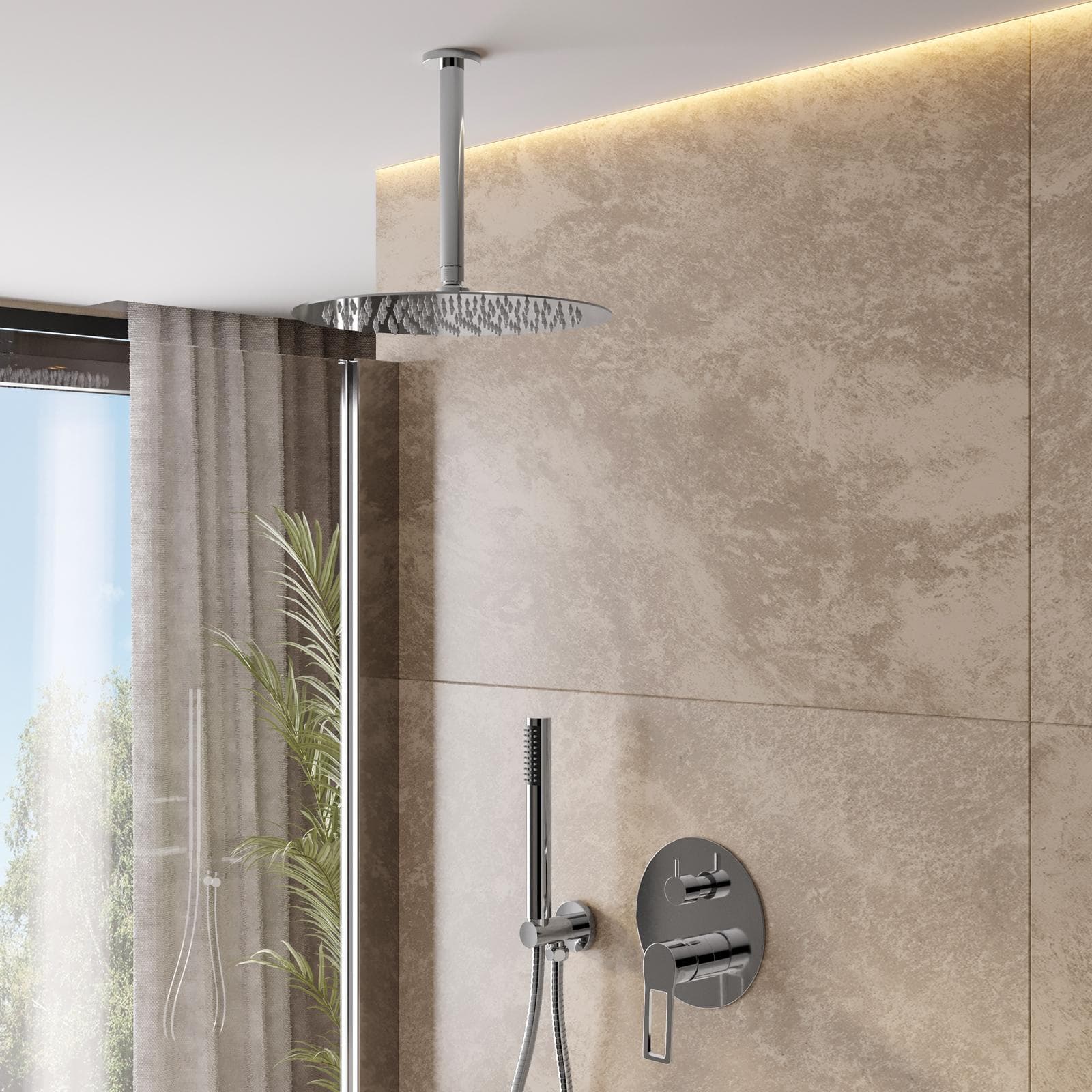 Set incasso doccia con deviatore e doccino con braccio doccia 22 cm e soffione 40 cm cromo – Ketra