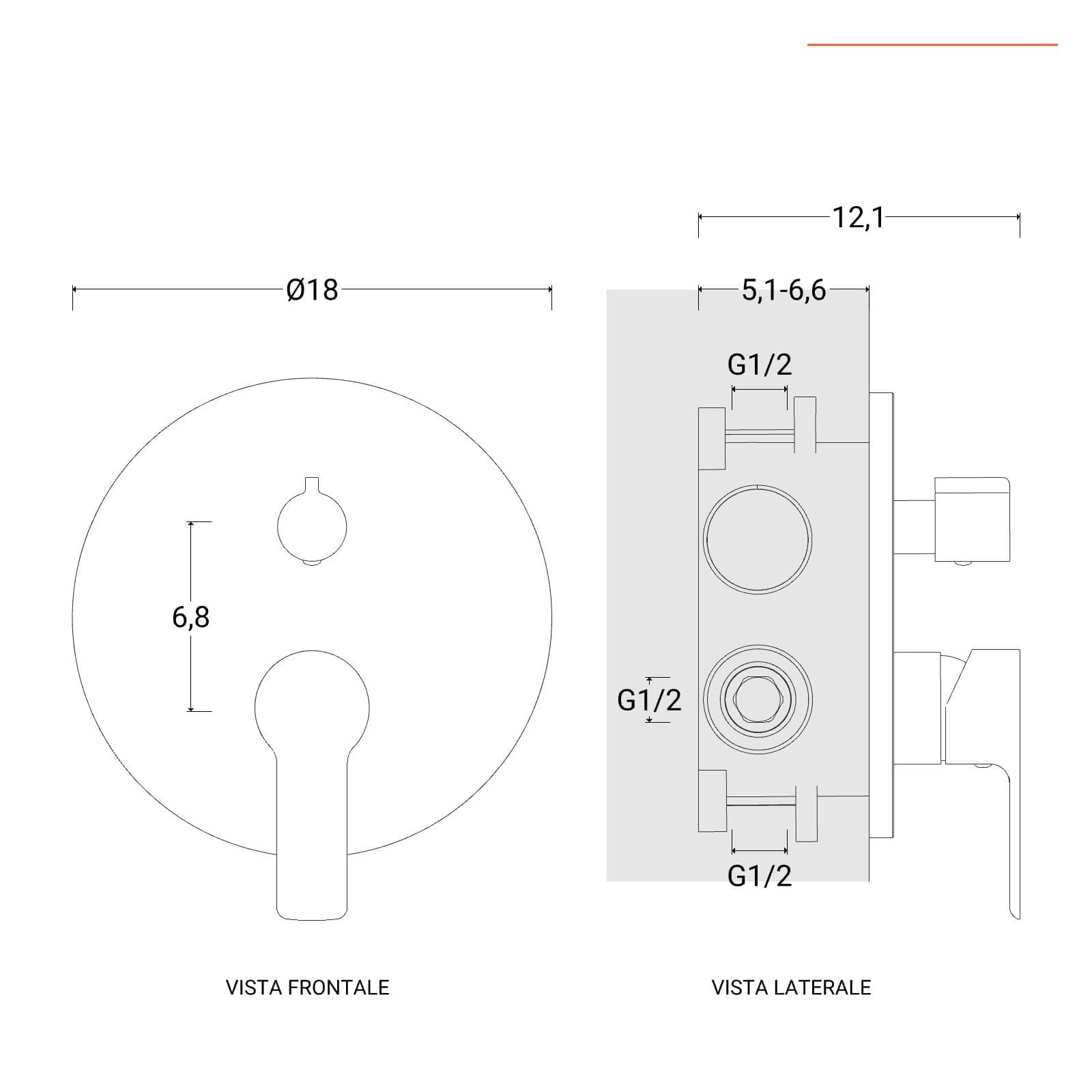 Set incasso doccia con deviatore e doccino con braccio doccia 22 cm e soffione 40 cm cromo – Key