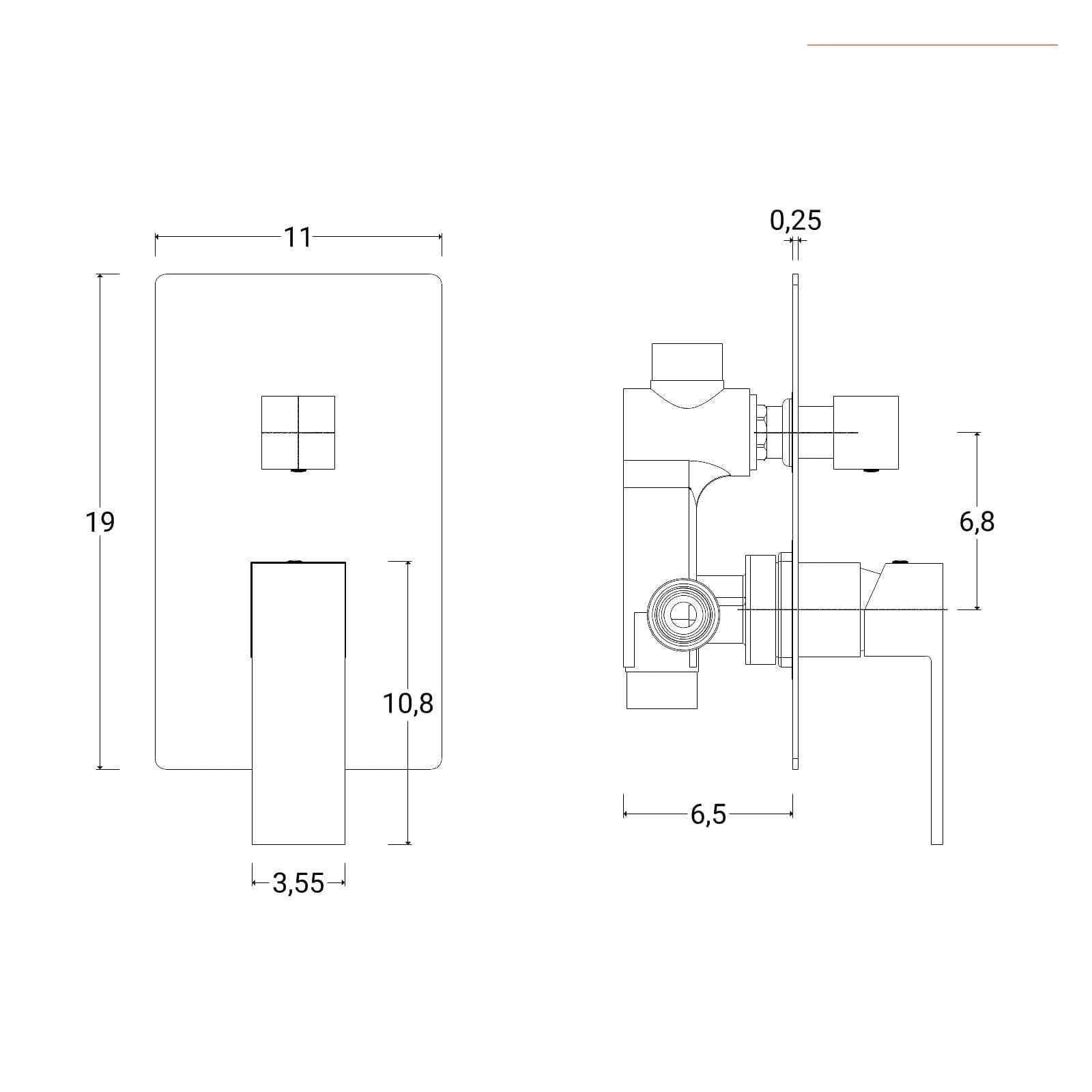 Set incasso doccia con deviatore e doccino con braccio doccia 35 cm e soffione 25x15 cm cromo – Tiamat