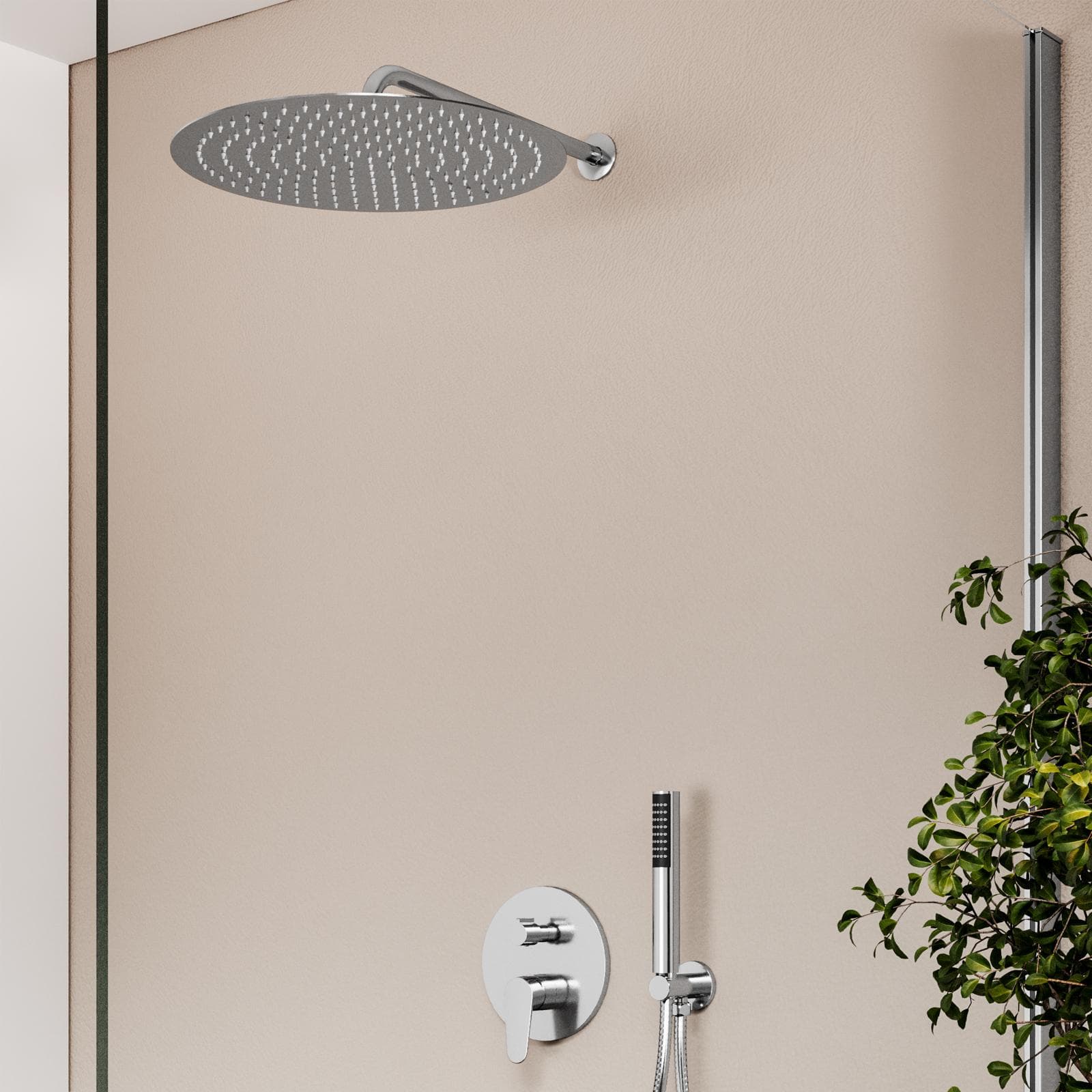 Set incasso doccia con deviatore e doccino con braccio doccia 40 cm e soffione 40 cm cromo – Lir