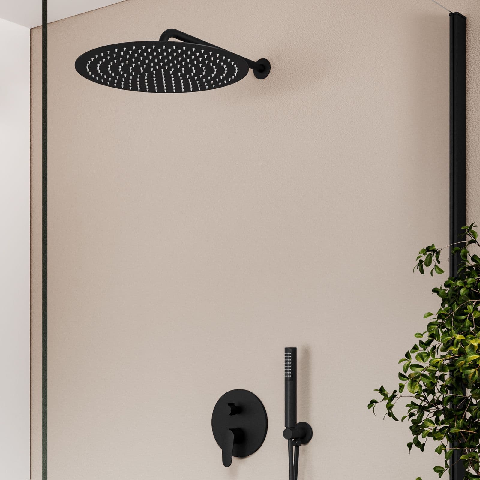 Set incasso doccia con deviatore e doccino con braccio doccia 40 cm e soffione 40 cm nero – Lir