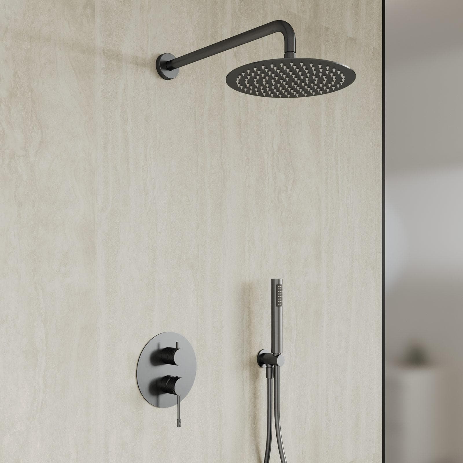 Set incasso doccia con soffione e doccino in acciaio inox nero spazzolato anti-impronta - Fear