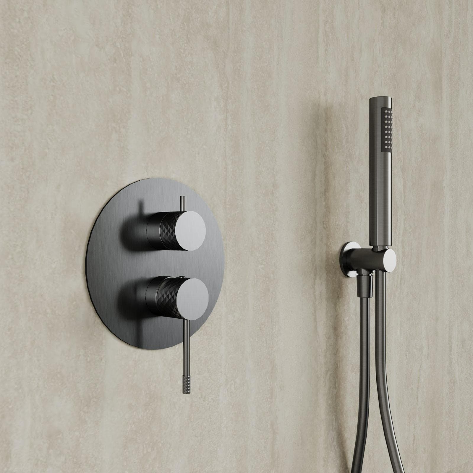 Set incasso doccia con soffione e doccino in acciaio inox nero spazzolato anti-impronta - Fear