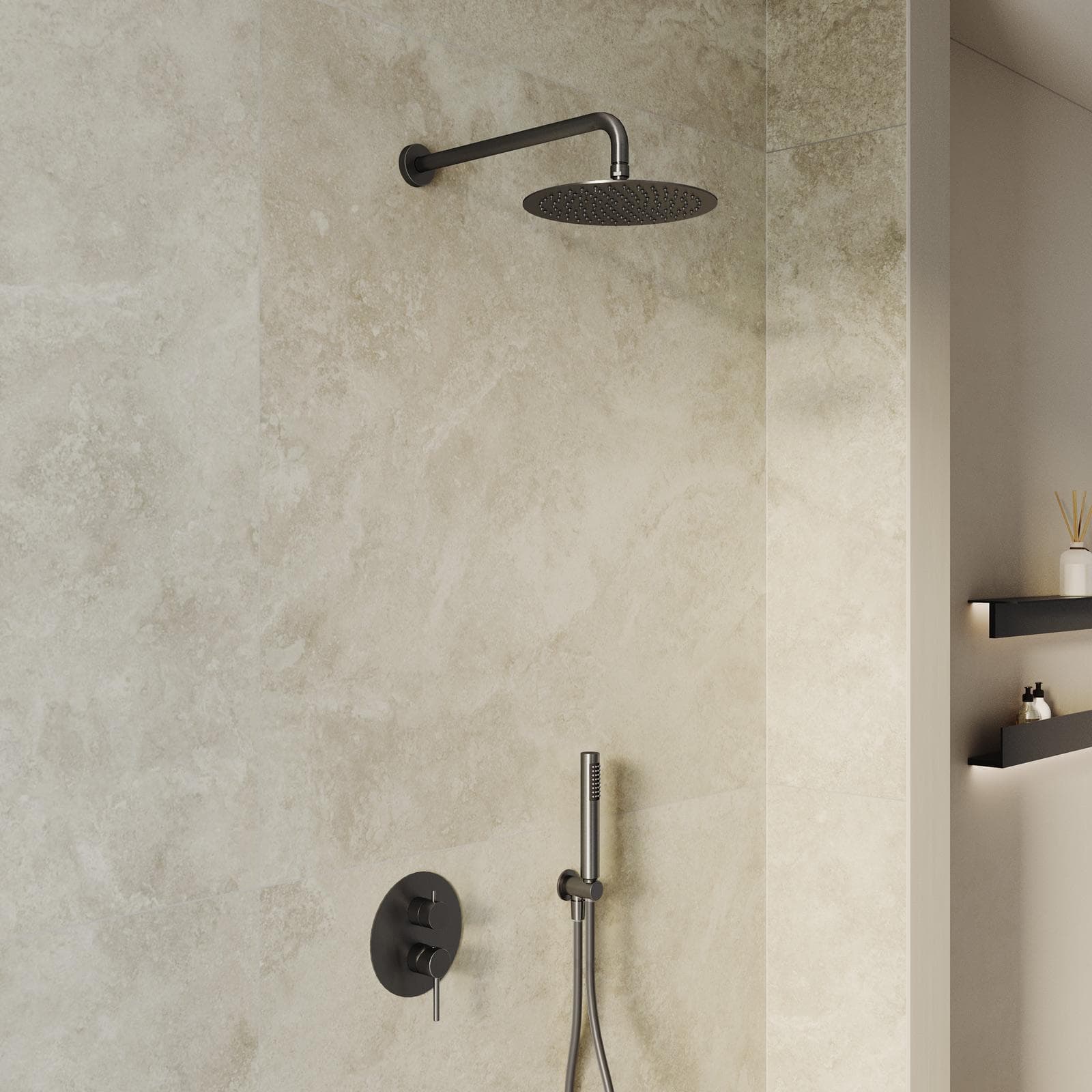 Set incasso doccia in ottone nero spazzolato anti-impronta - Oasis