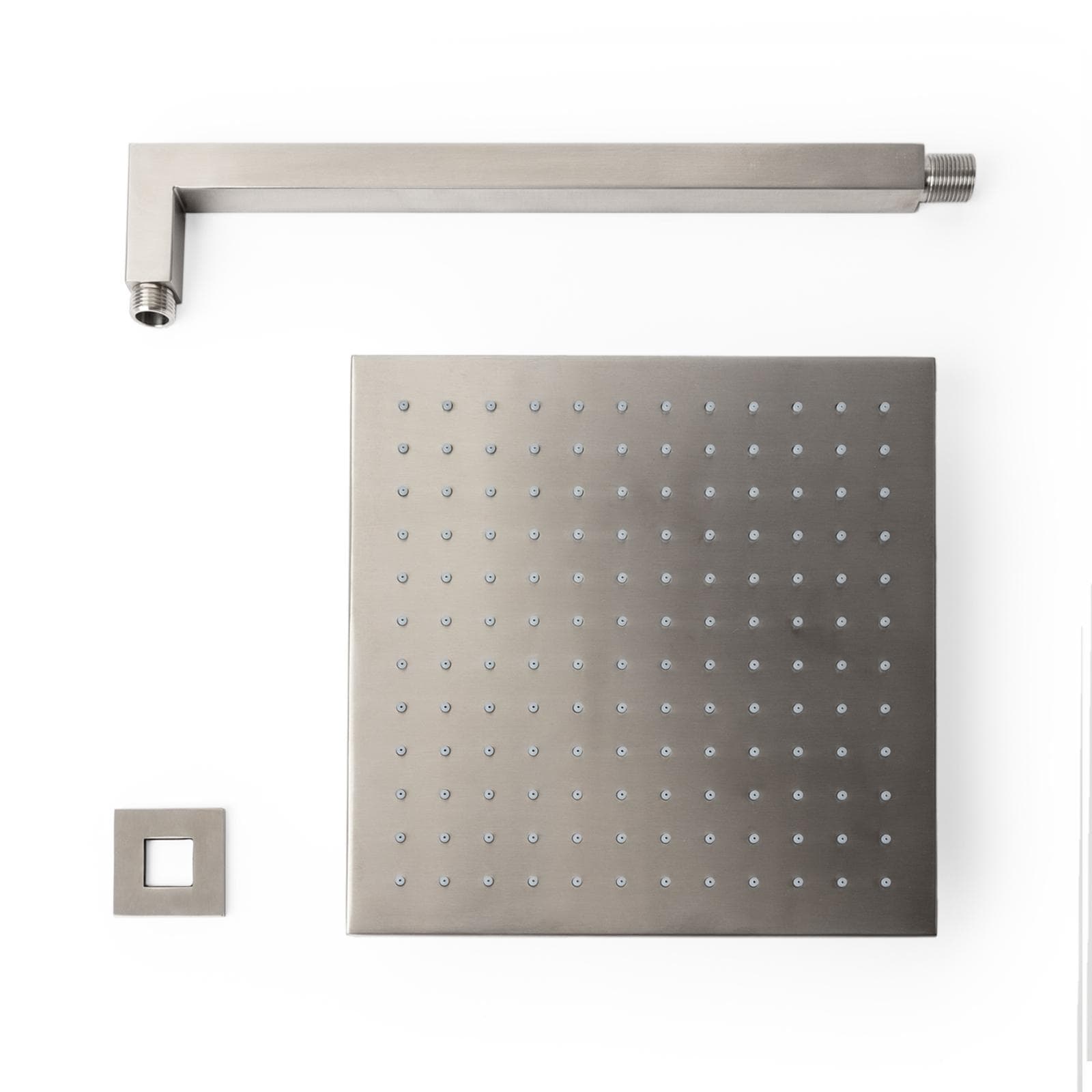 Set incasso doccia squadrato con braccio 35 cm e soffione 25 x 25 cm in acciaio inox 316 satinato – Pure
