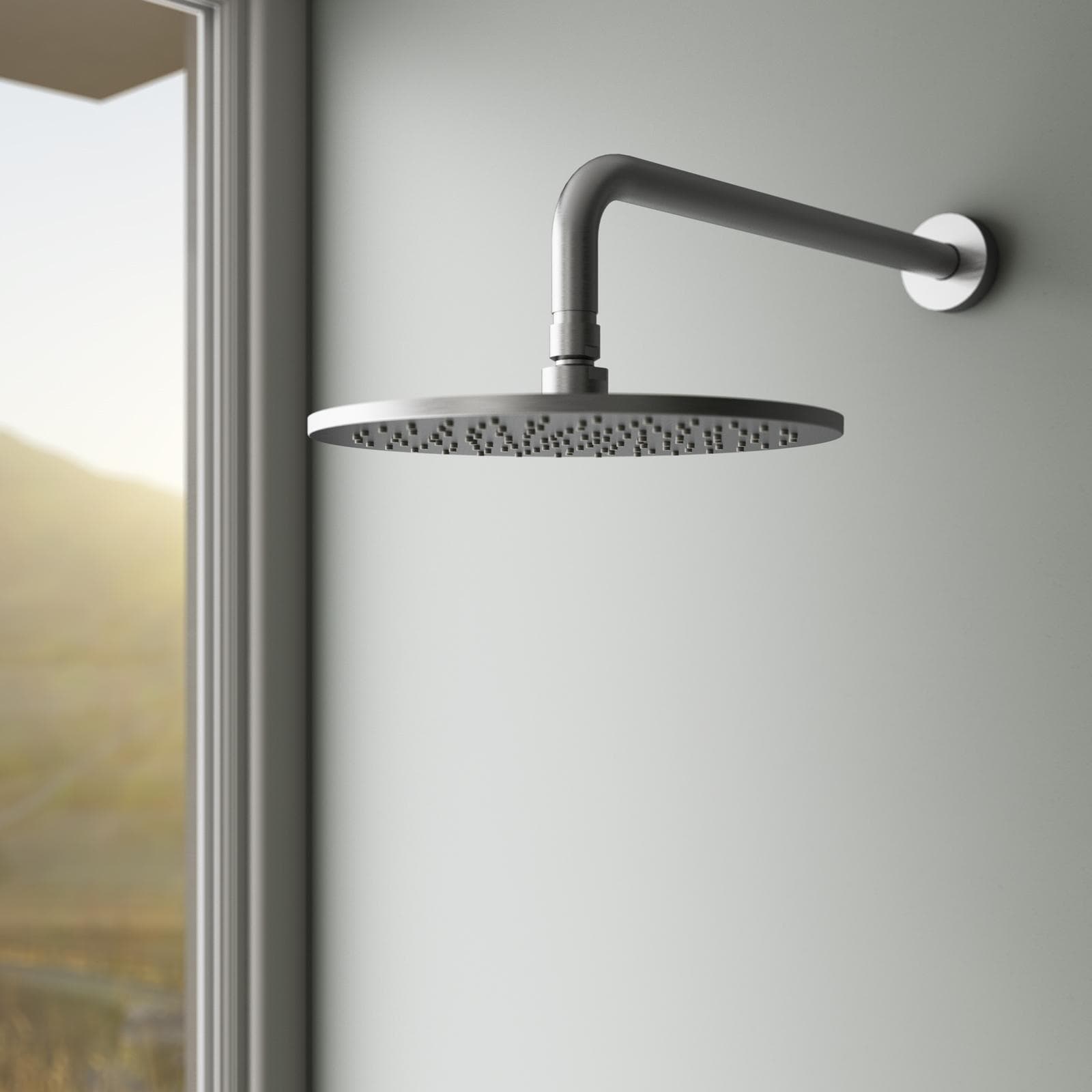 Set incasso doccia stondato con braccio 35 cm e soffione 25 cm in acciaio inox 316 satinato – Pure
