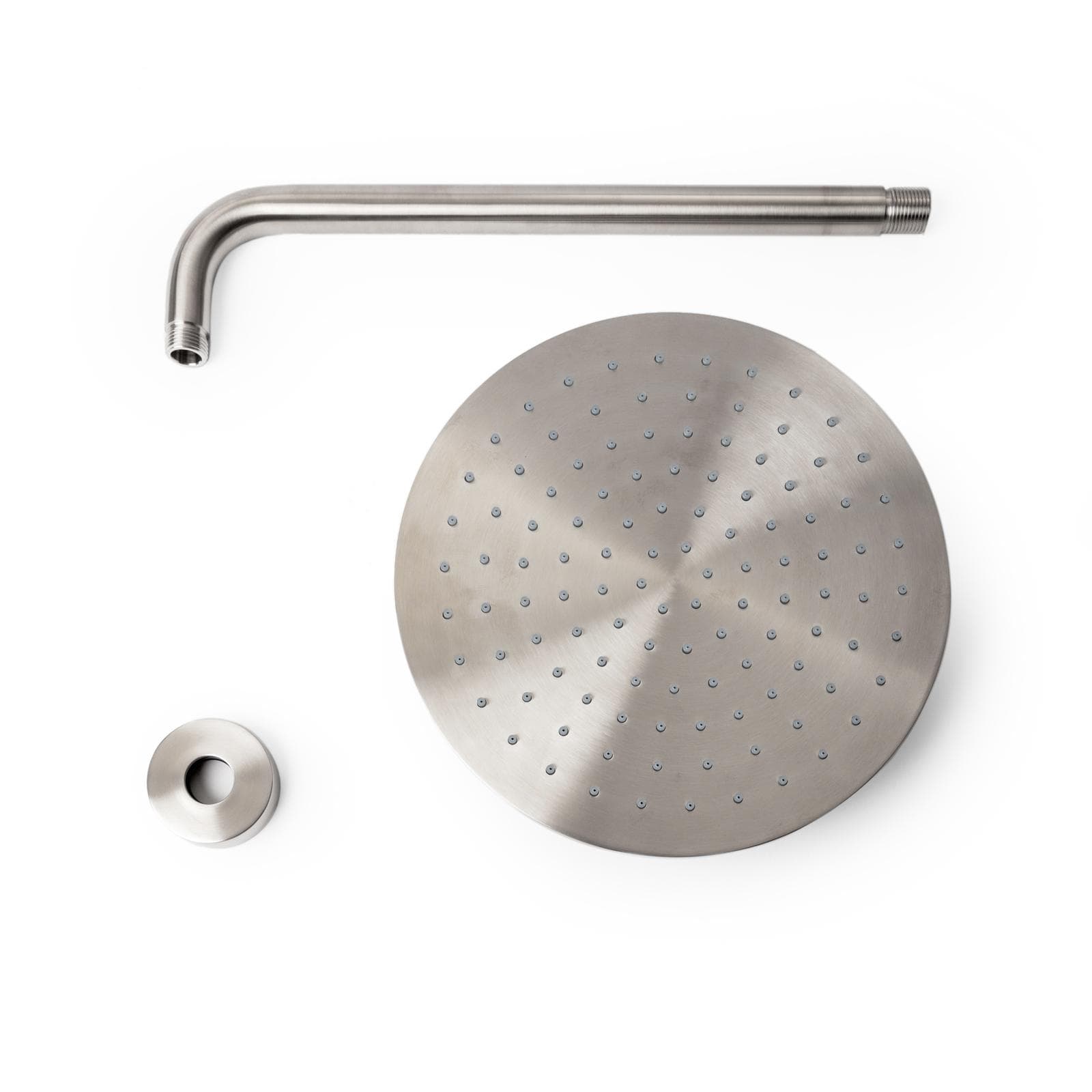 Set incasso doccia stondato con braccio 35 cm e soffione 25 cm in acciaio inox 316 satinato – Pure