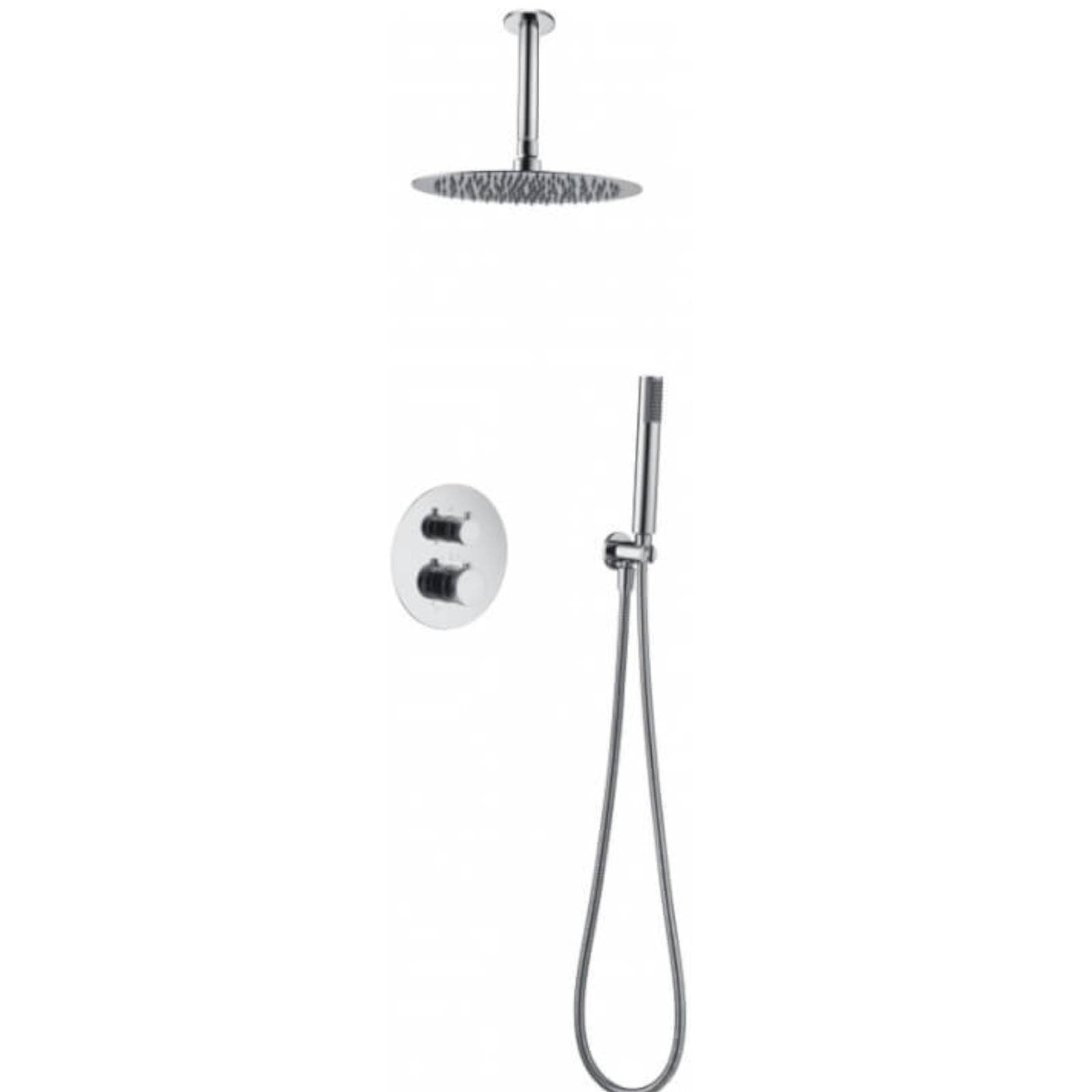 Set incasso doccia termostatico con soffione a soffitto in acciaio inox e doccino cromato - Mariel Top