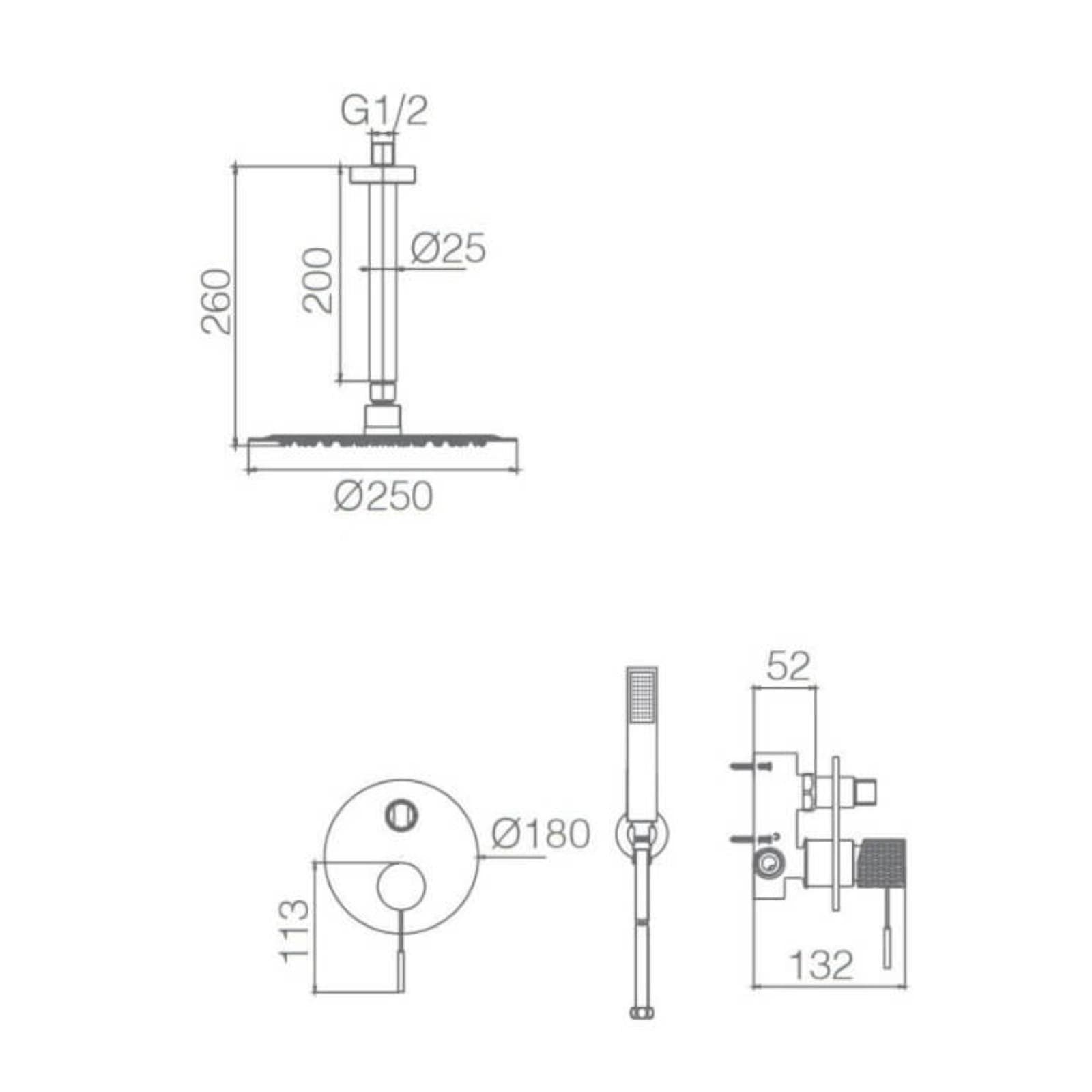 Set incasso doccia termostatico con soffione a soffitto in acciaio inox e doccino cromato - Mariel Top