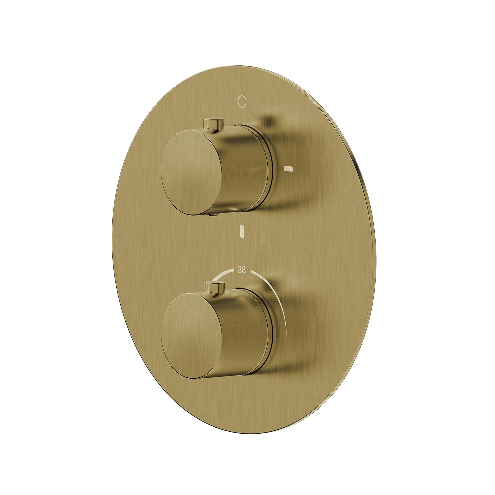 Set incasso doccia termostatico con deviatore e doccino con braccio doccia 35 cm e soffione 30 cm oro spazzolato – Fluid